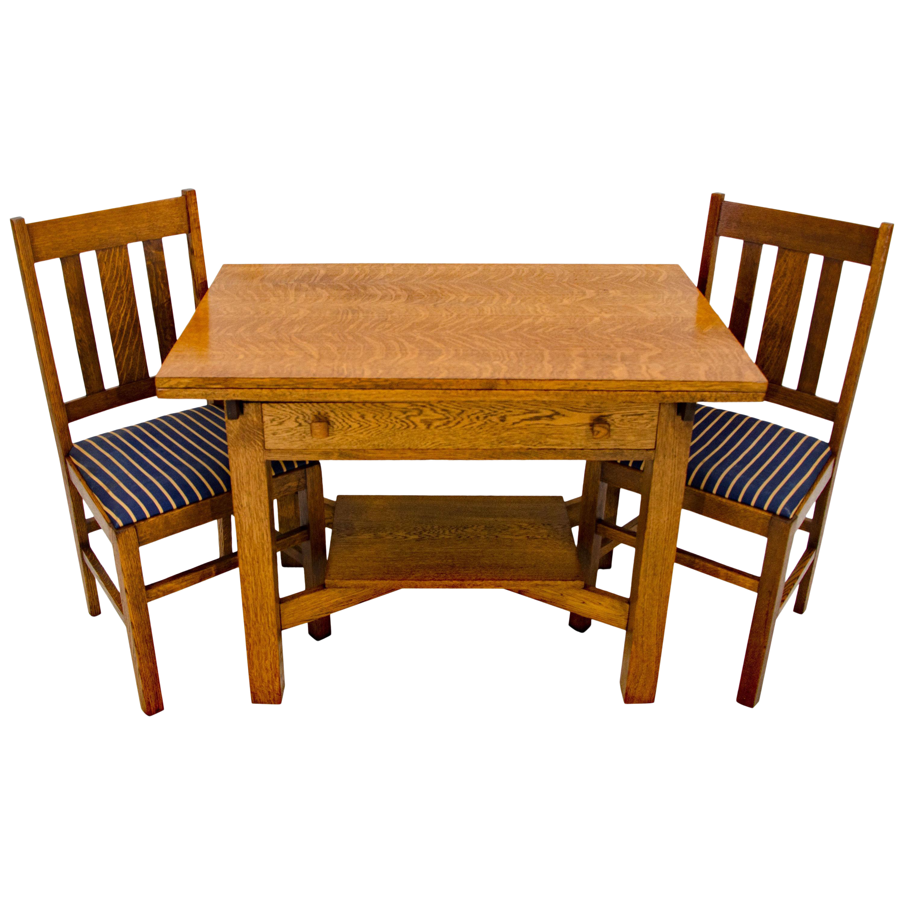 Arts Crafts Mission Oak Library Or Breakfast Table With Two Leaves Two Chairs Chairish