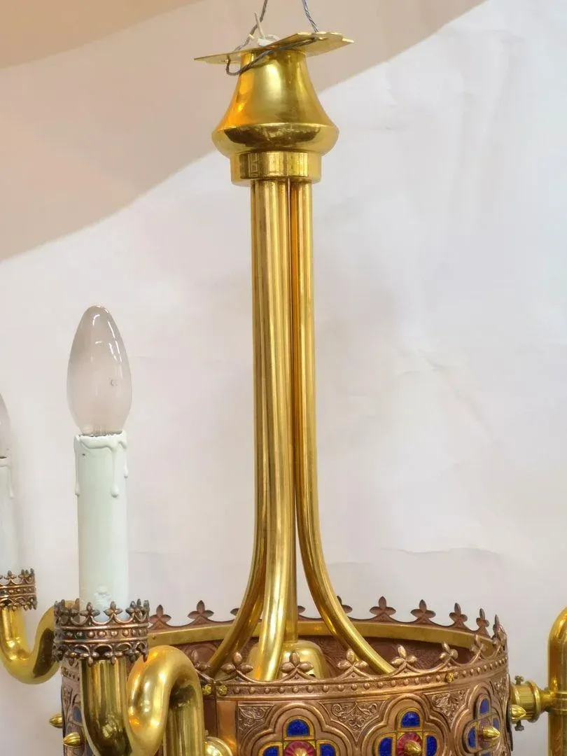 Gold Plated 3-Arm Chandelier by Jozsef Engelsz, 1970s