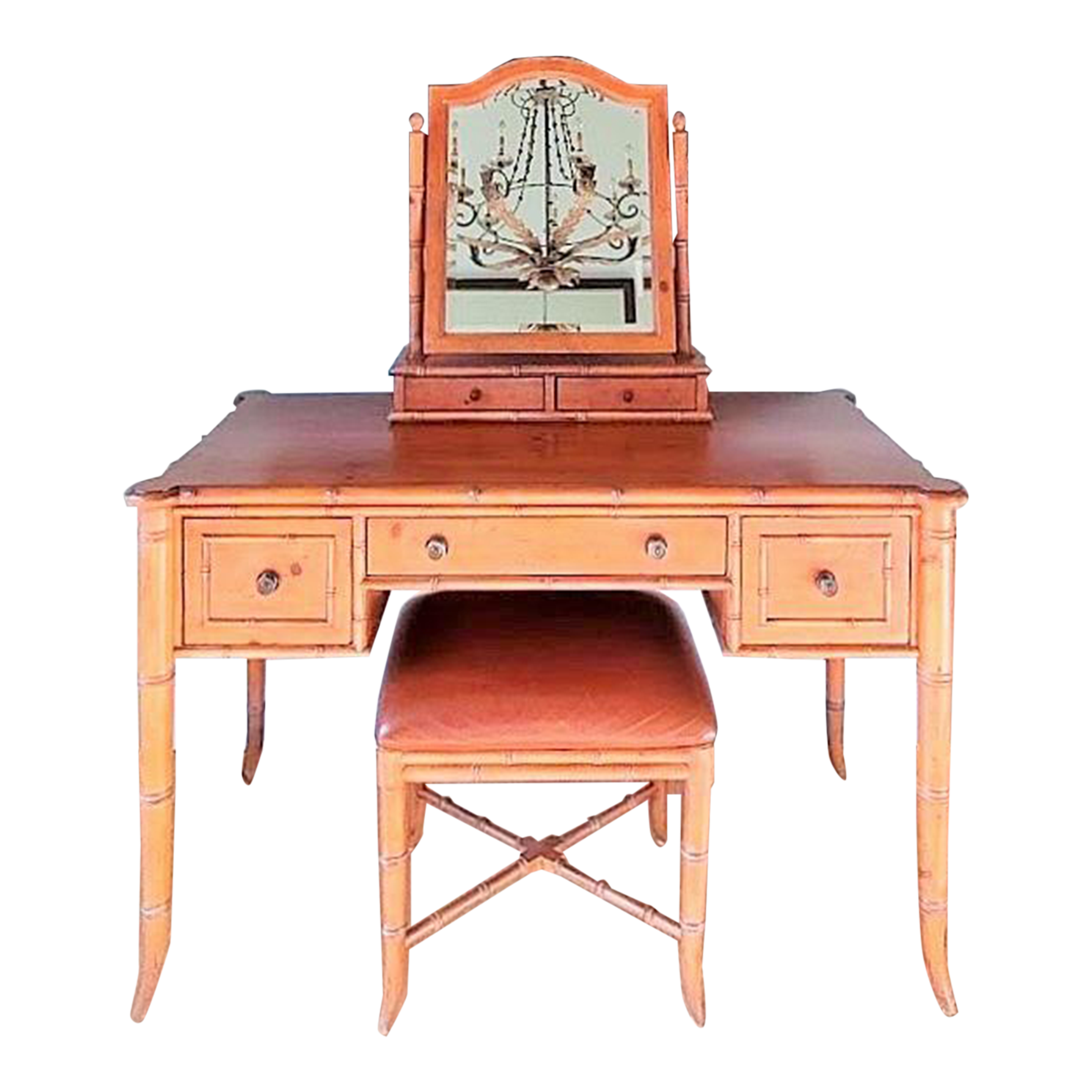 Ethan Allen Desk / Vanity Set With Mirror Topper and Bench Set of 3