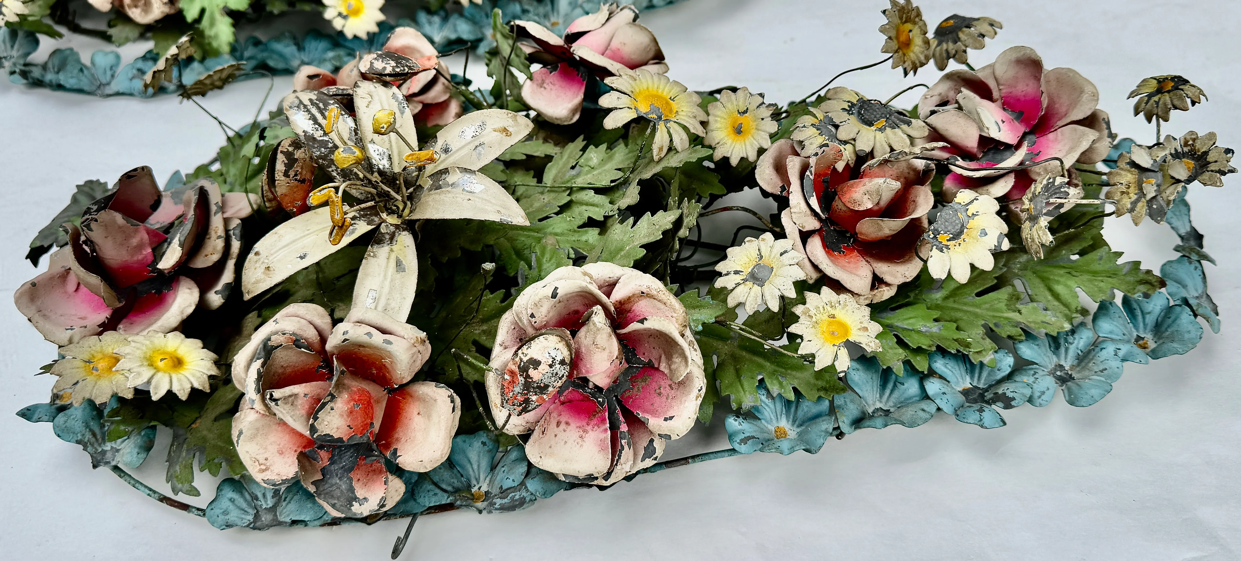 Italian Tole Floral Wall Sculptures, Pair, Circa 1950