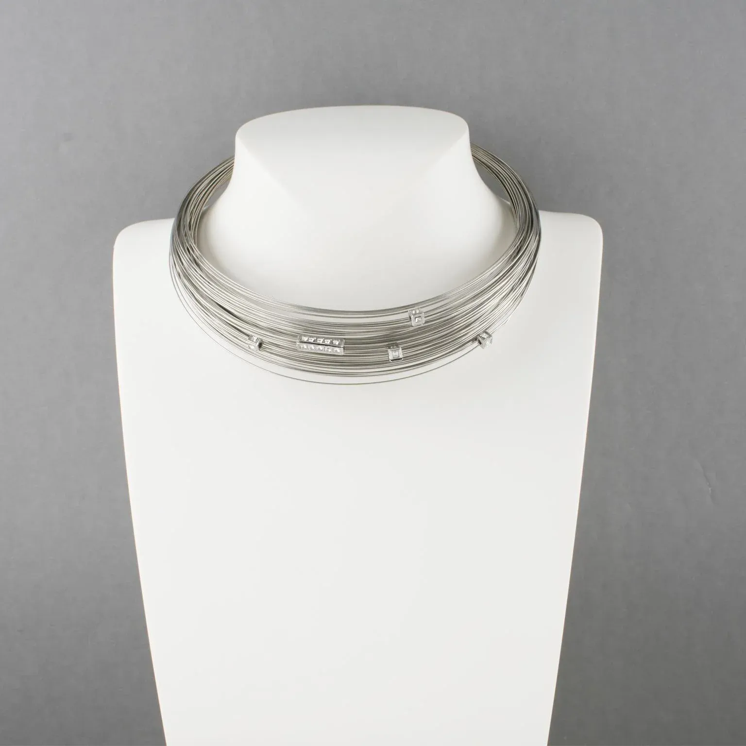 Thierry Mugler Silvered Metal Multi-Strand Wire Choker