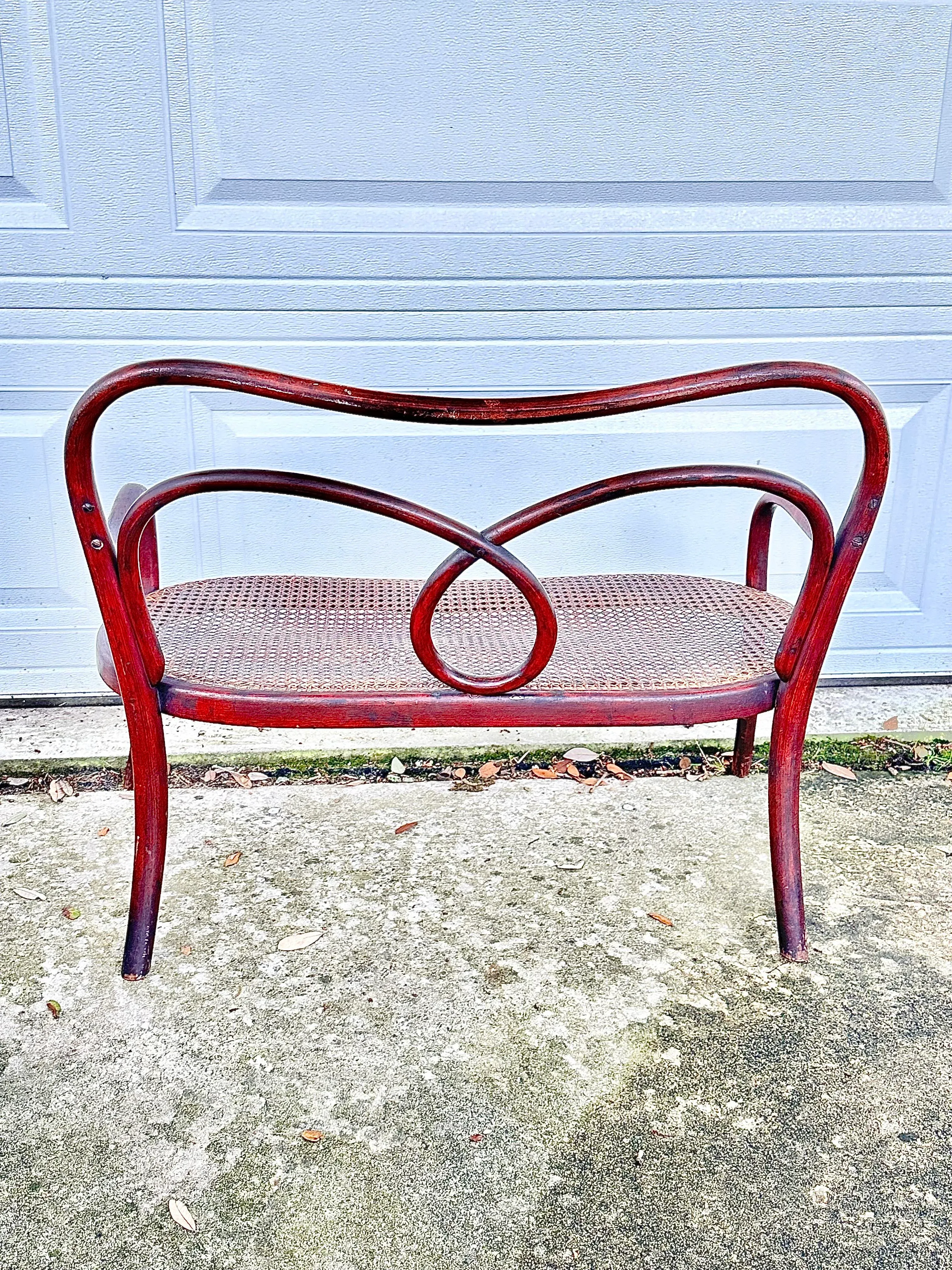 Antique Child’s Bentwood and Cane Bench
