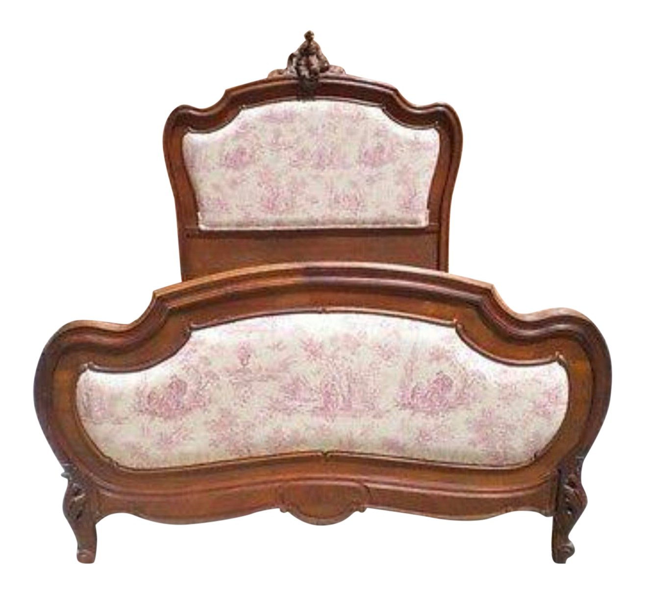 Antique 3/4 French Bed With Toile Fabric Chairish