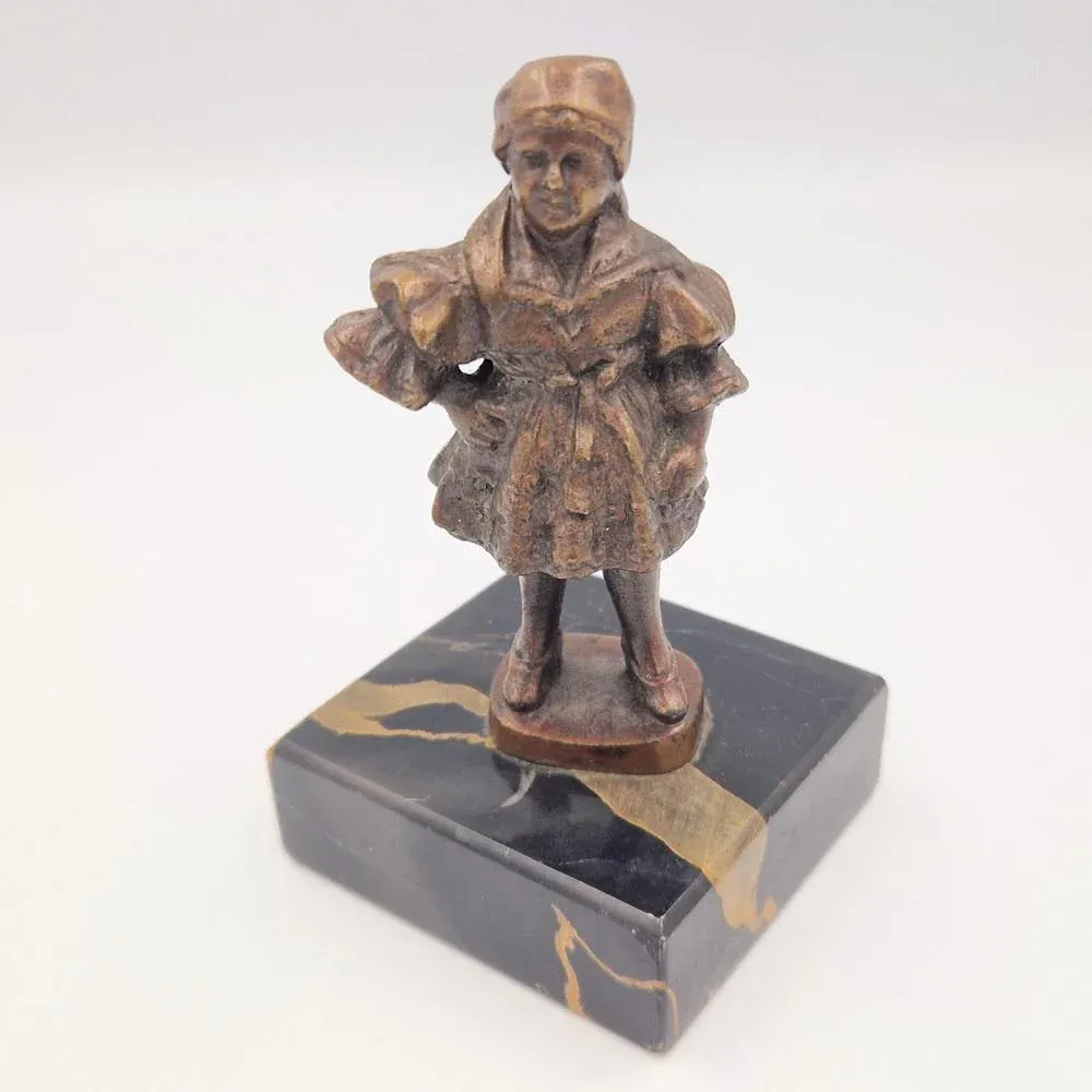 Girl Bronze Figure on Marble Base, 1890s