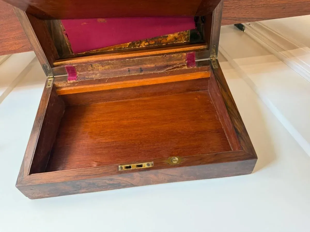 Early 20th Century Antique Victorian Style Burr Walnut Brass Writing Box