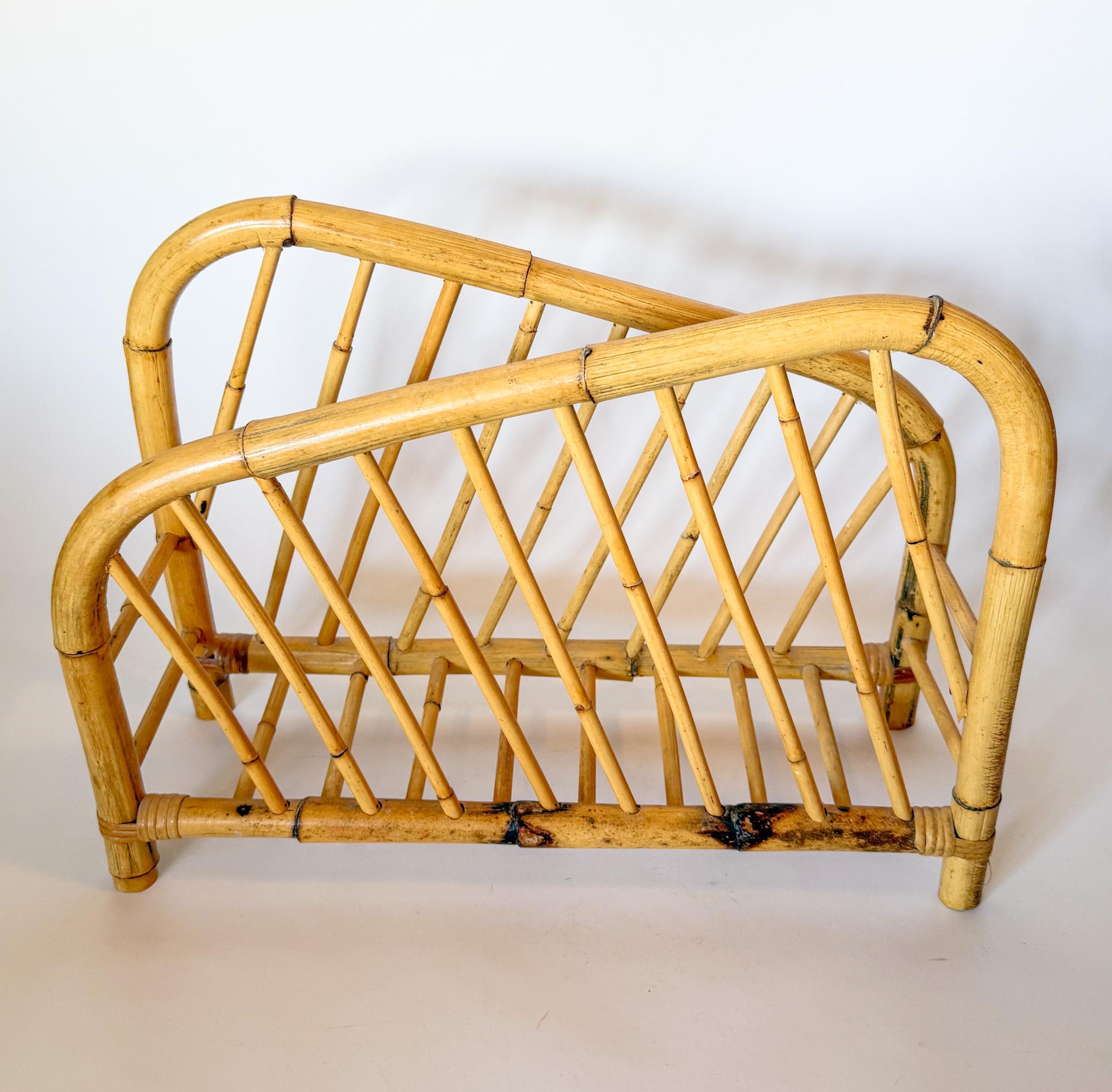 Vintage Asymmetrical Hollywood Regency Bamboo Magazine Rack