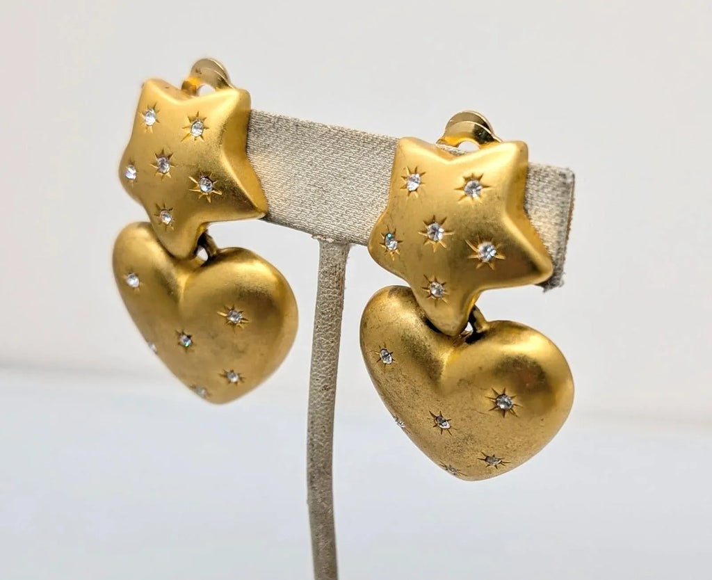 Vintage 1980s Signed Courreges Paris Goldtone Clear Rhinestone 