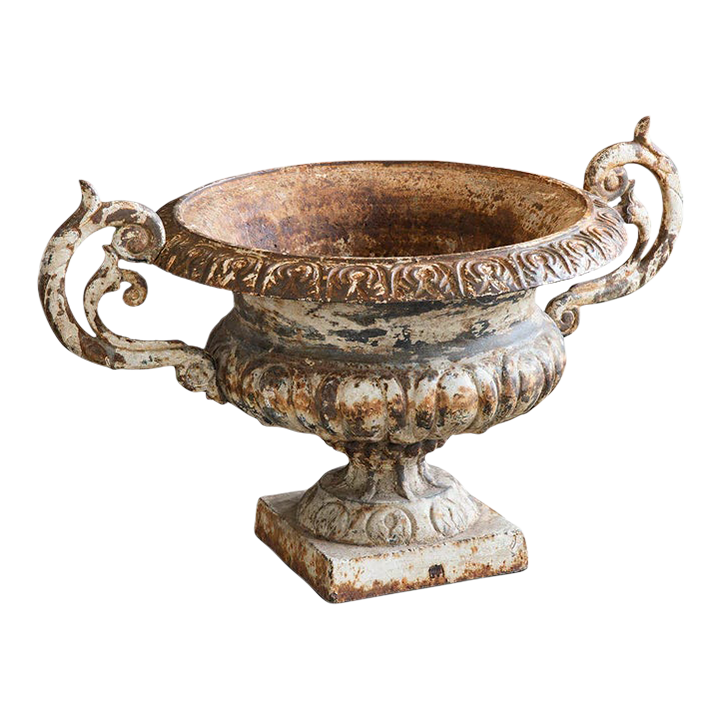 Iron Garden Urn with Lovely Scroll Handles Chairish