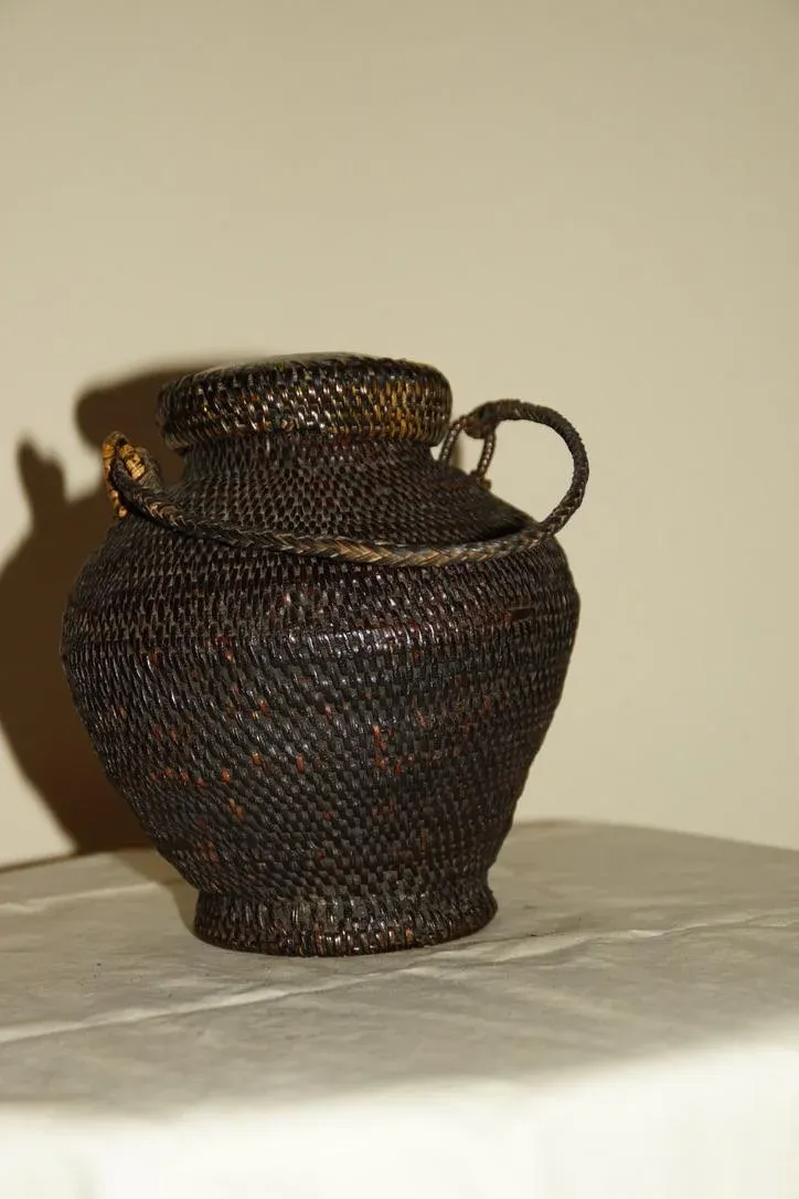 14’ TrampolineEarly 20th Century Vintage Filipino Ifugao Ulbong Rice Basket Hand Woven Bamboo