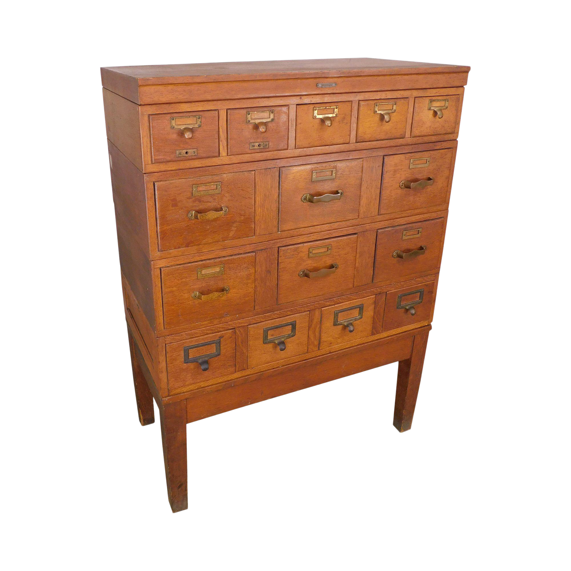 Remington Rand Antique Oak Multi Drawer Stacking Card File Library