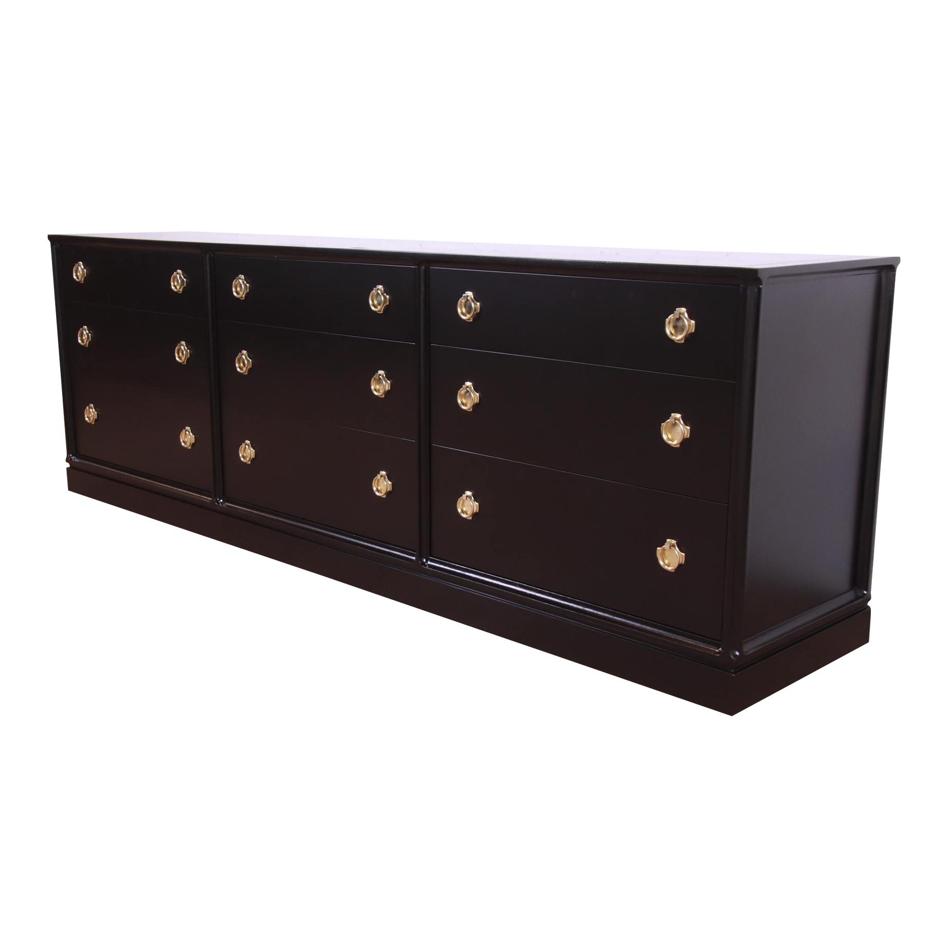 MidCentury Hollywood Regency Black Lacquered Triple Dresser, Newly Refinished Chairish