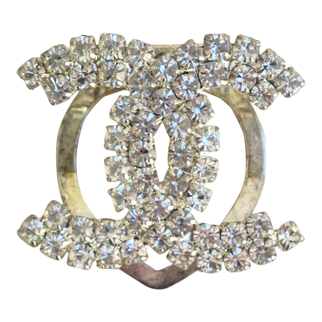 Vintage Chanel-Style Double CC Rhinestone Clip Brooch