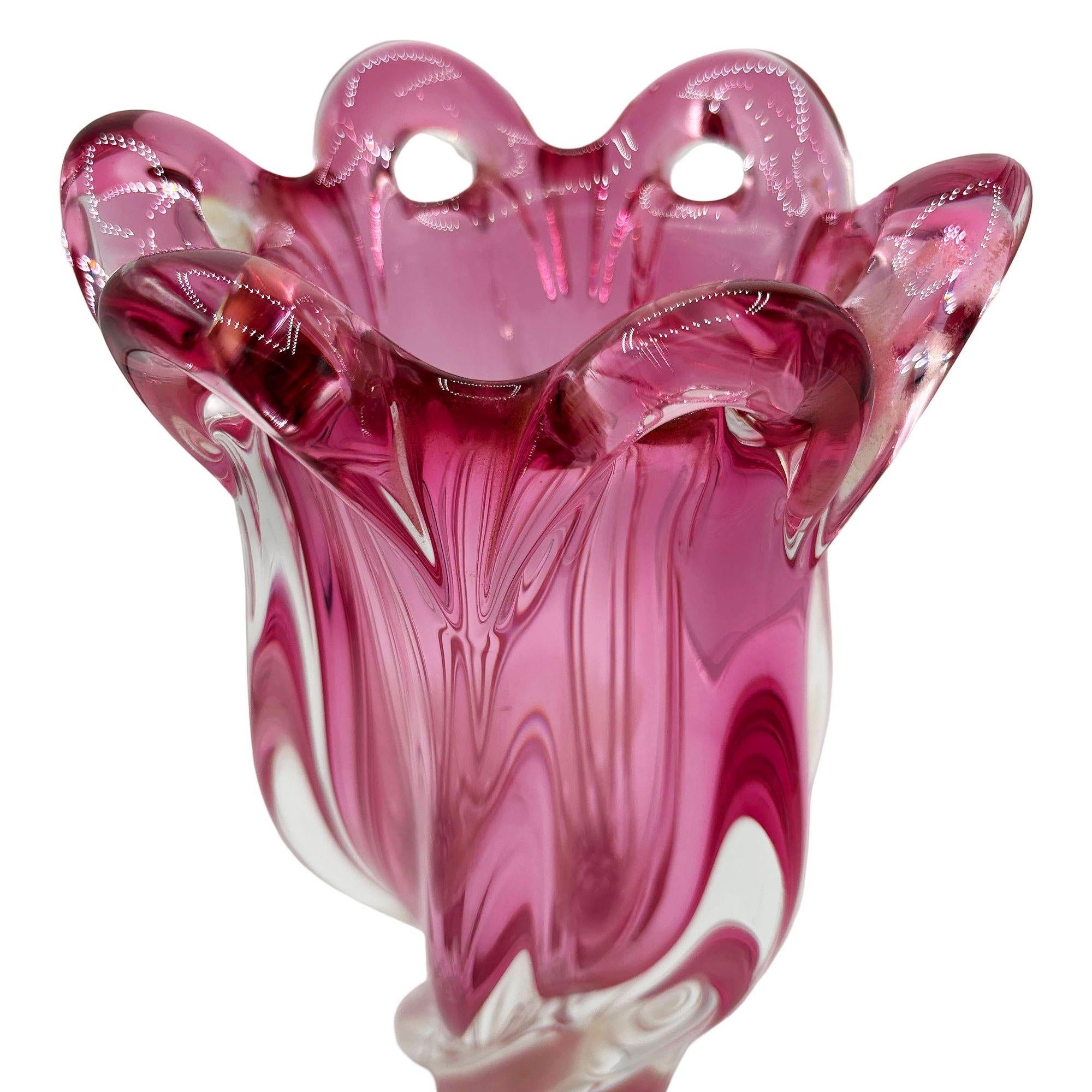 1950s MCM Czech Cranberry Art Glass Vase by Josef Hospodka for