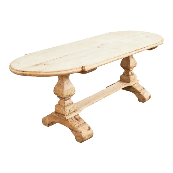 Country French Bleached Oak Farmhouse Dining Table With Round Ends