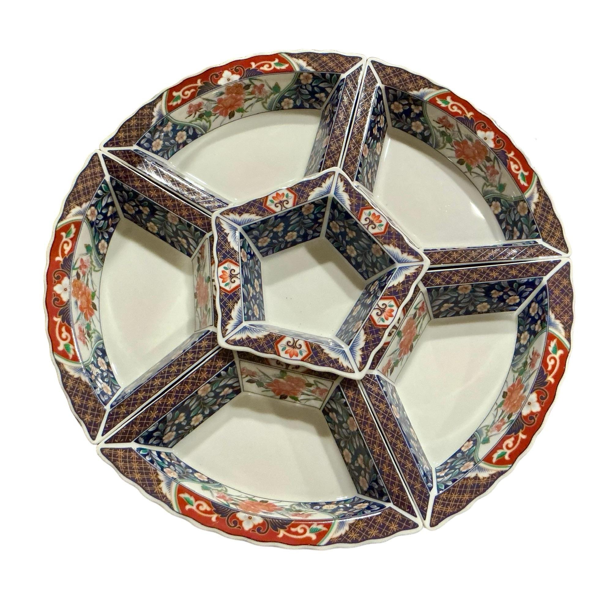 Vintage Imari Appetizer Condiment Tray on Wooden Lazy Susan | Chairish