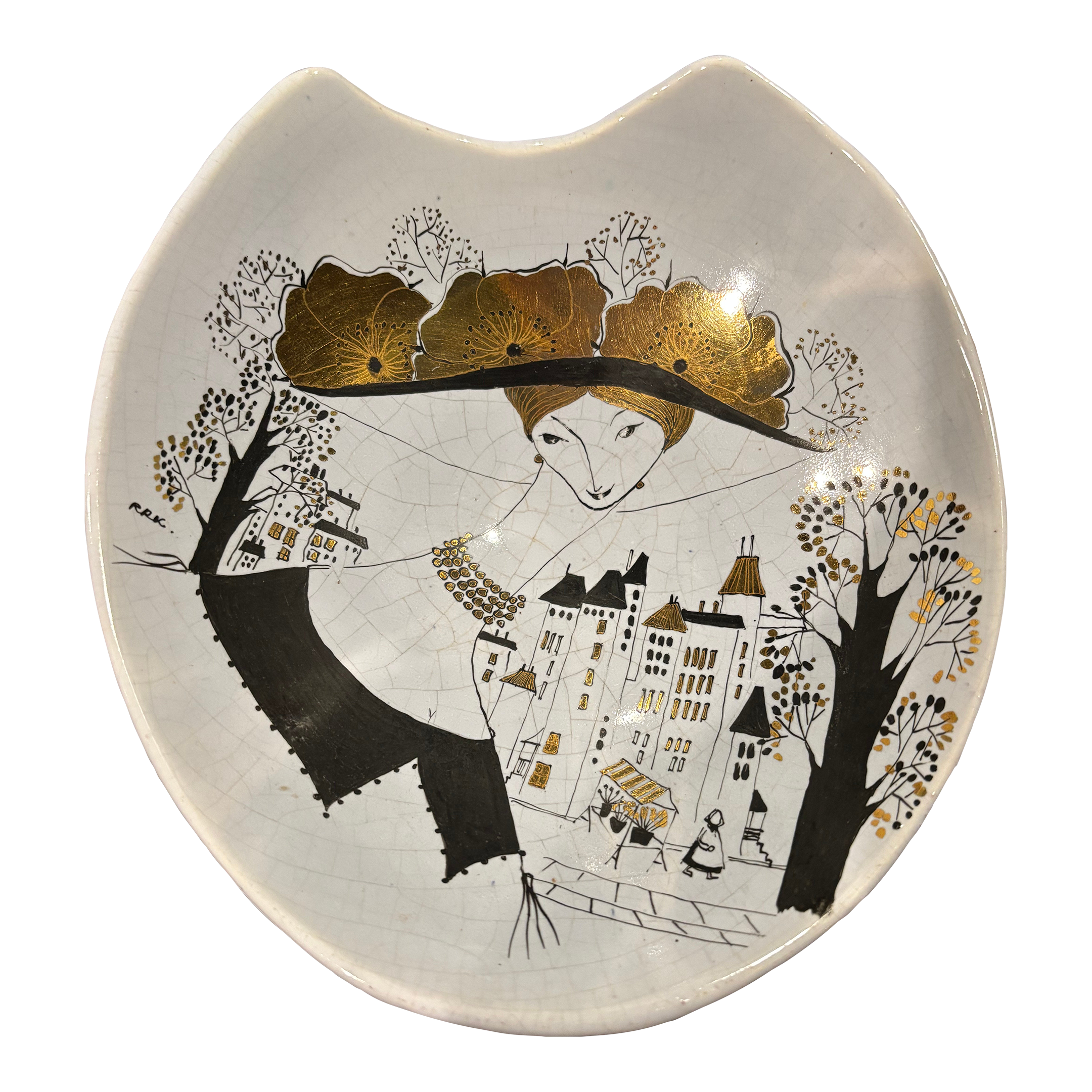 Mid-Century Falco Finland Hand-Painted Ceramic Dish, Attributed to Raija Rauanheimo-Kojonen