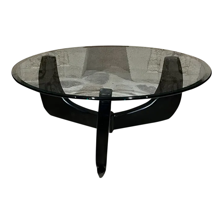 1950s Organic Modern Glass Coffee Table Black Mahogany Style of Isamu
