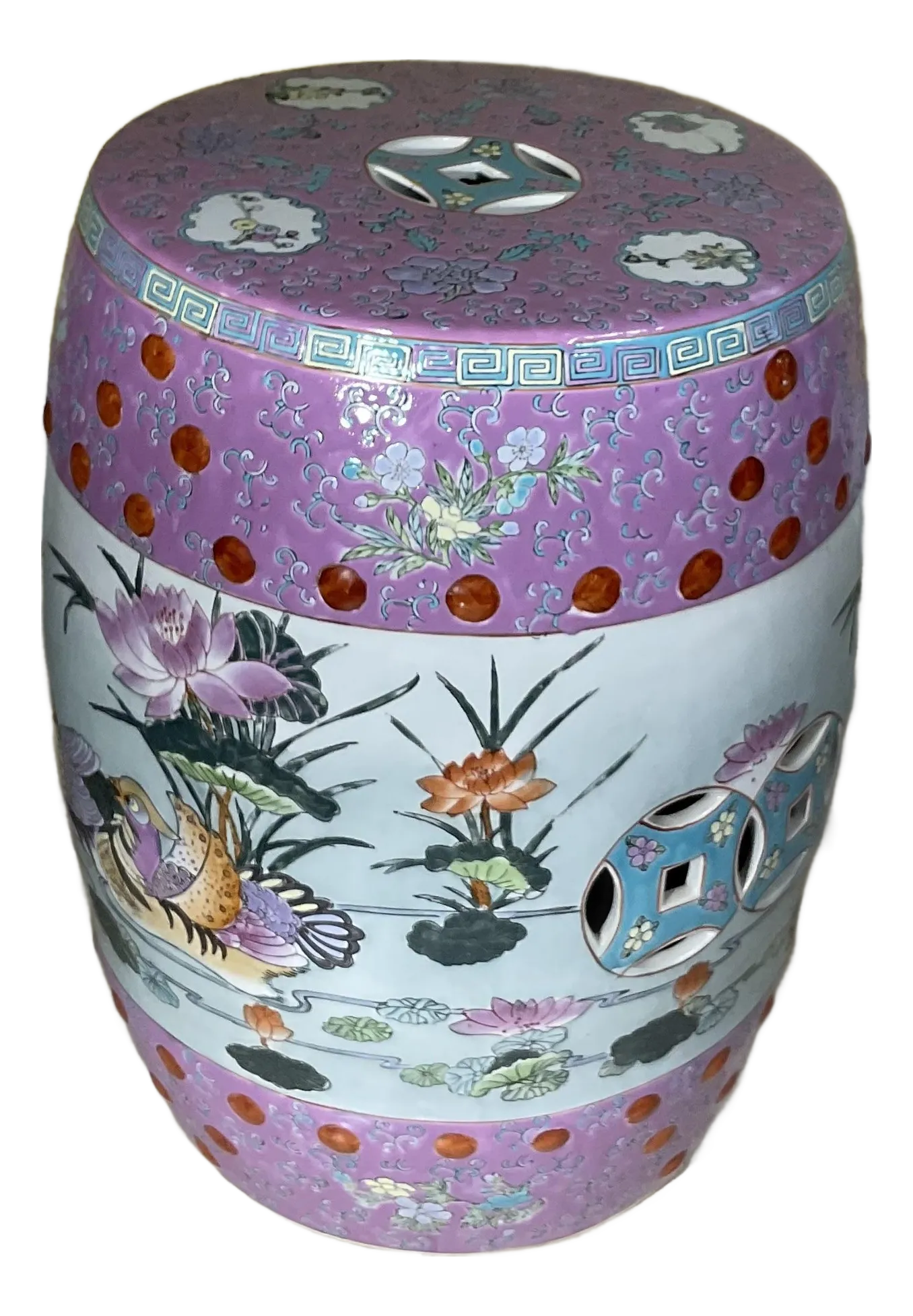 Pink Asian Garden Stools Vintage 1960s Mid-Century Chinese Famille