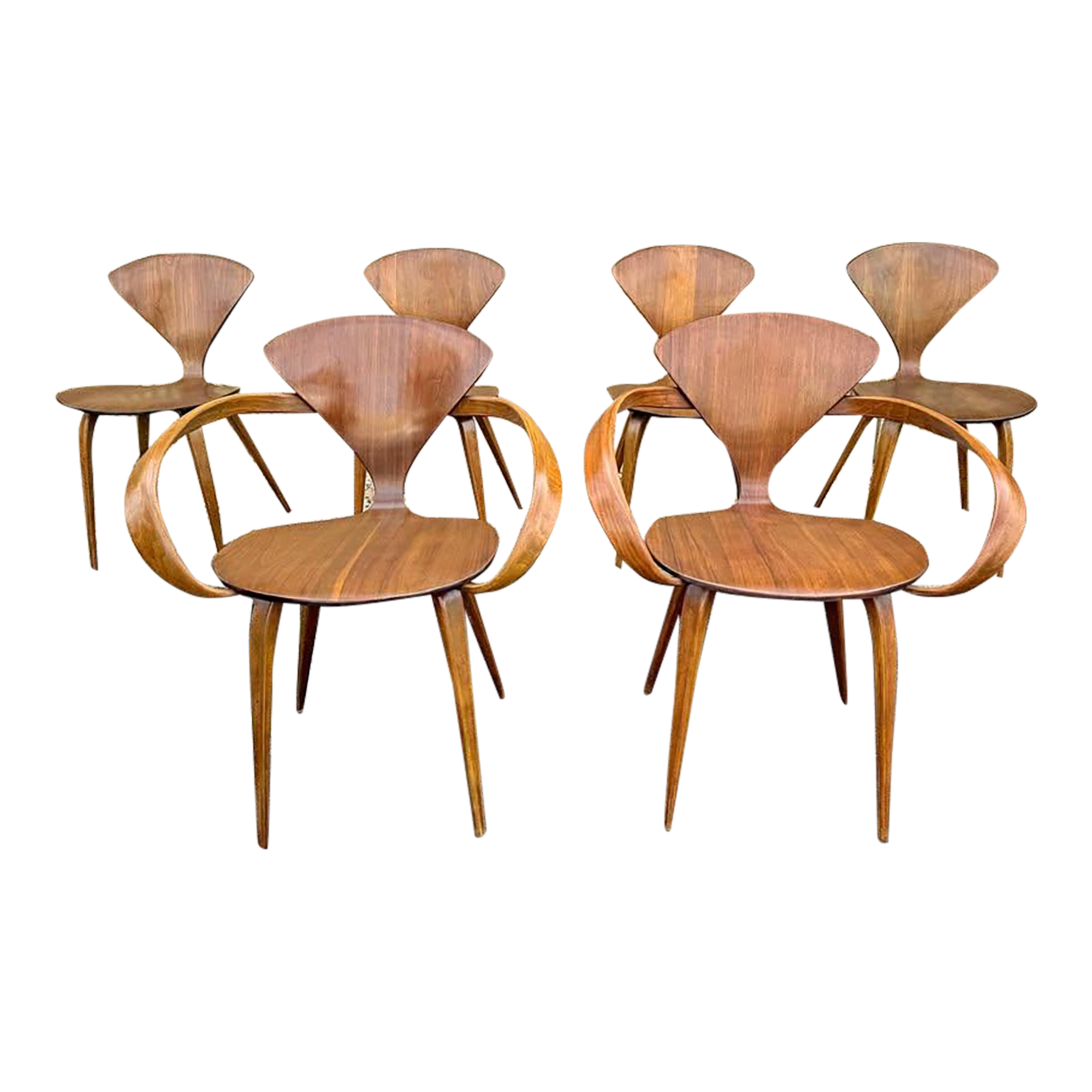 Mid 20th Century Set of Six Norman Cherner Style Plywood Pretzel L