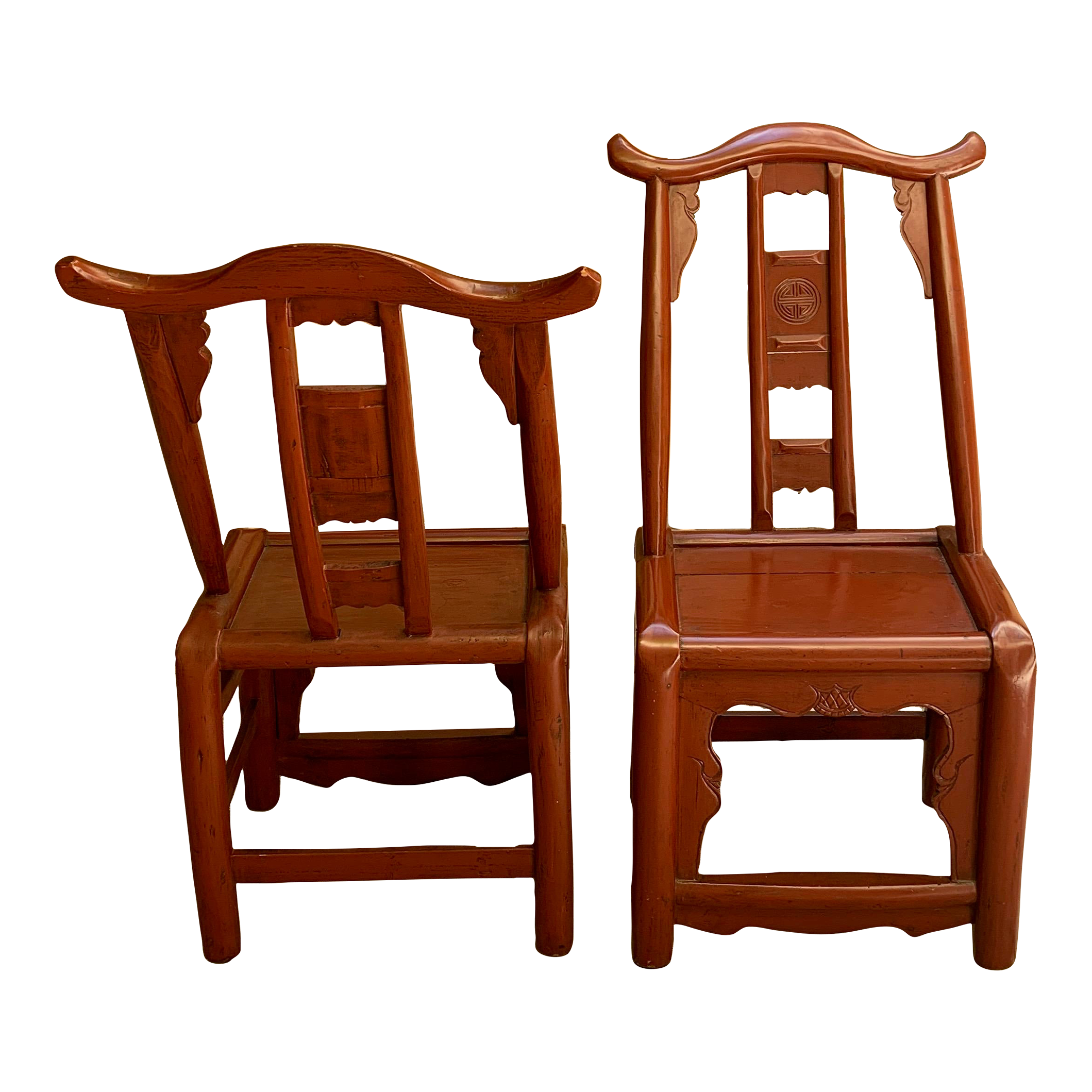Vintage Red Lacquered Small Chinese Chairs a Pair