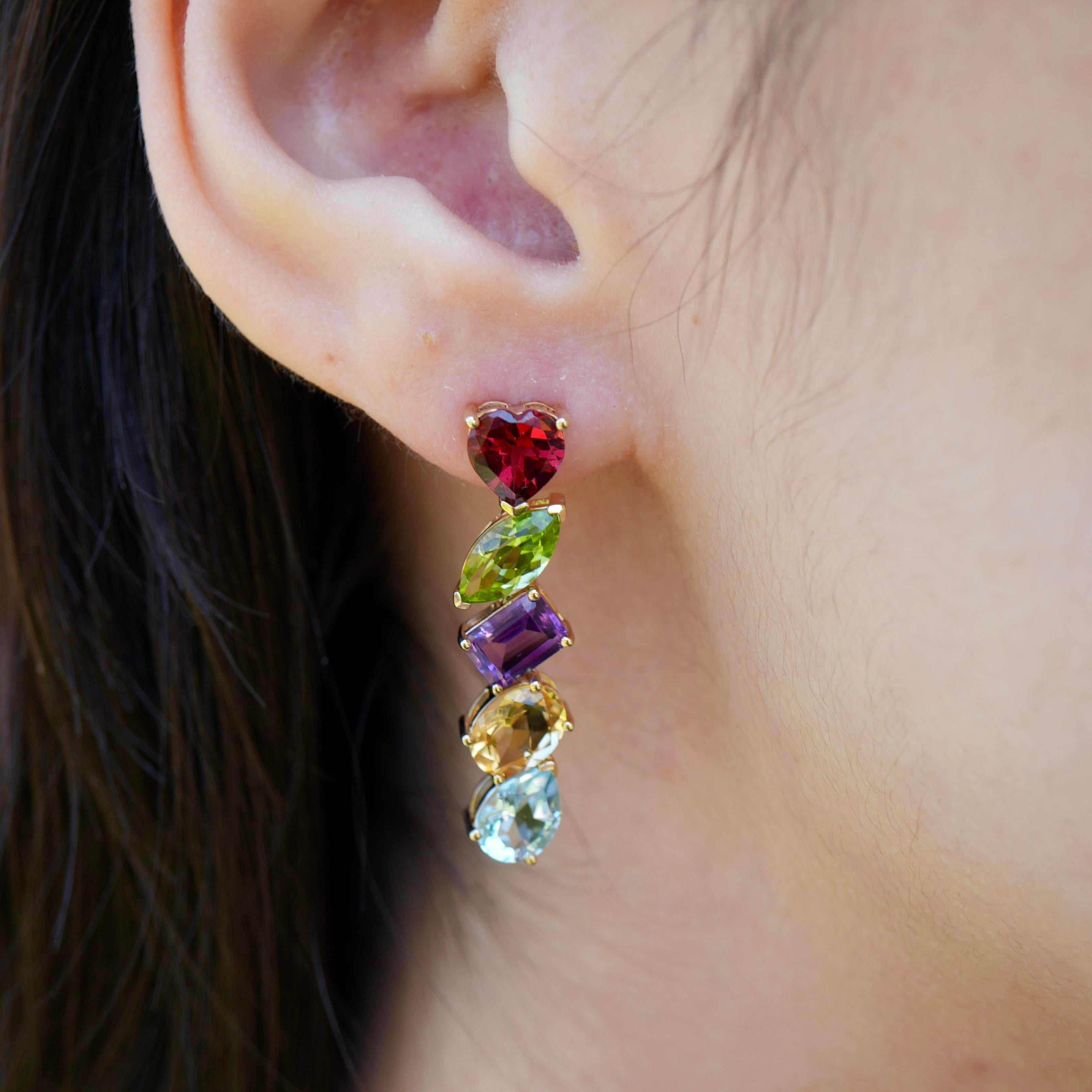 Nina Zhou Secret Garden Multi Gemstone Drop Earrings in 14k Yellow