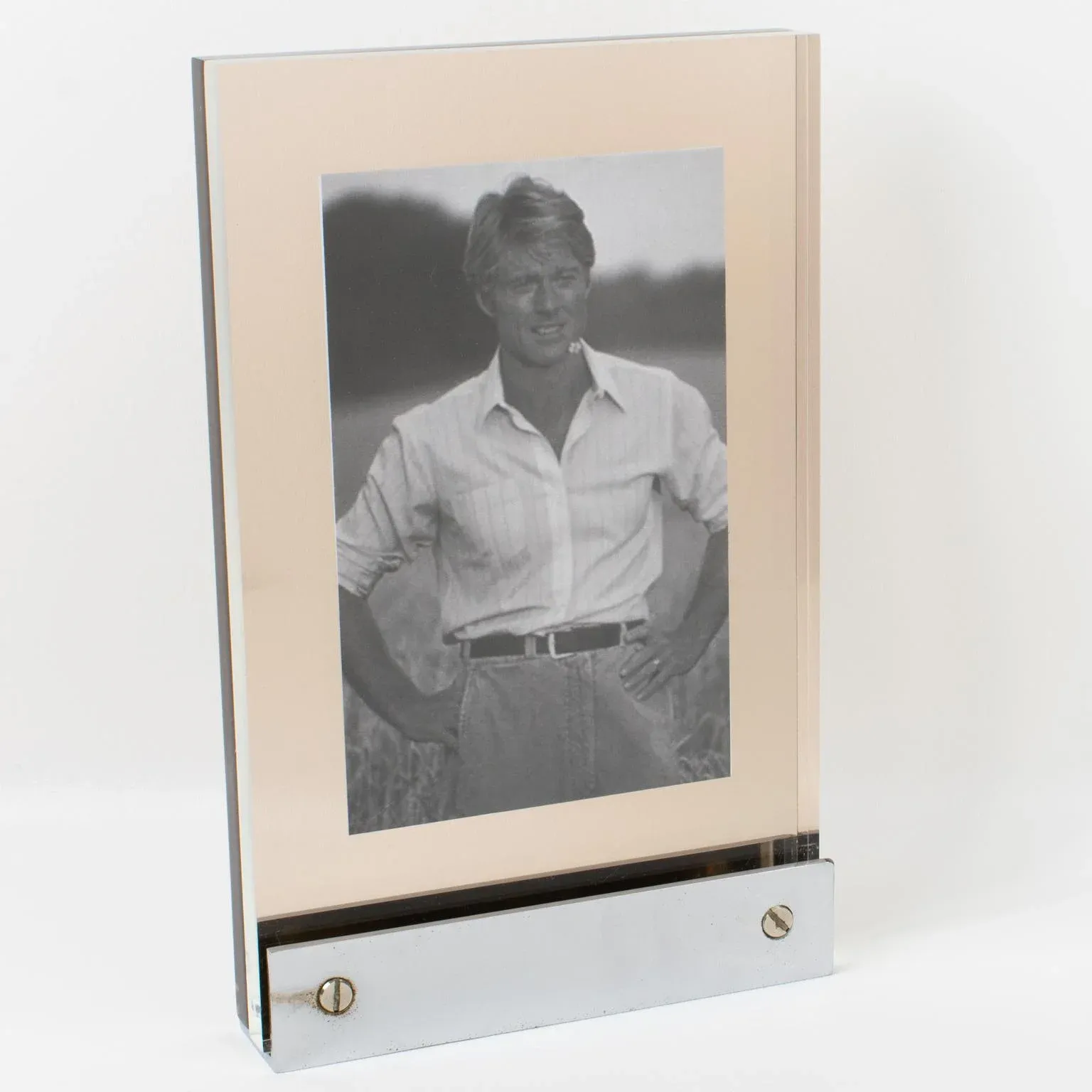 Industrial Machine Age Chrome and Lucite Picture Frame, France 1960s