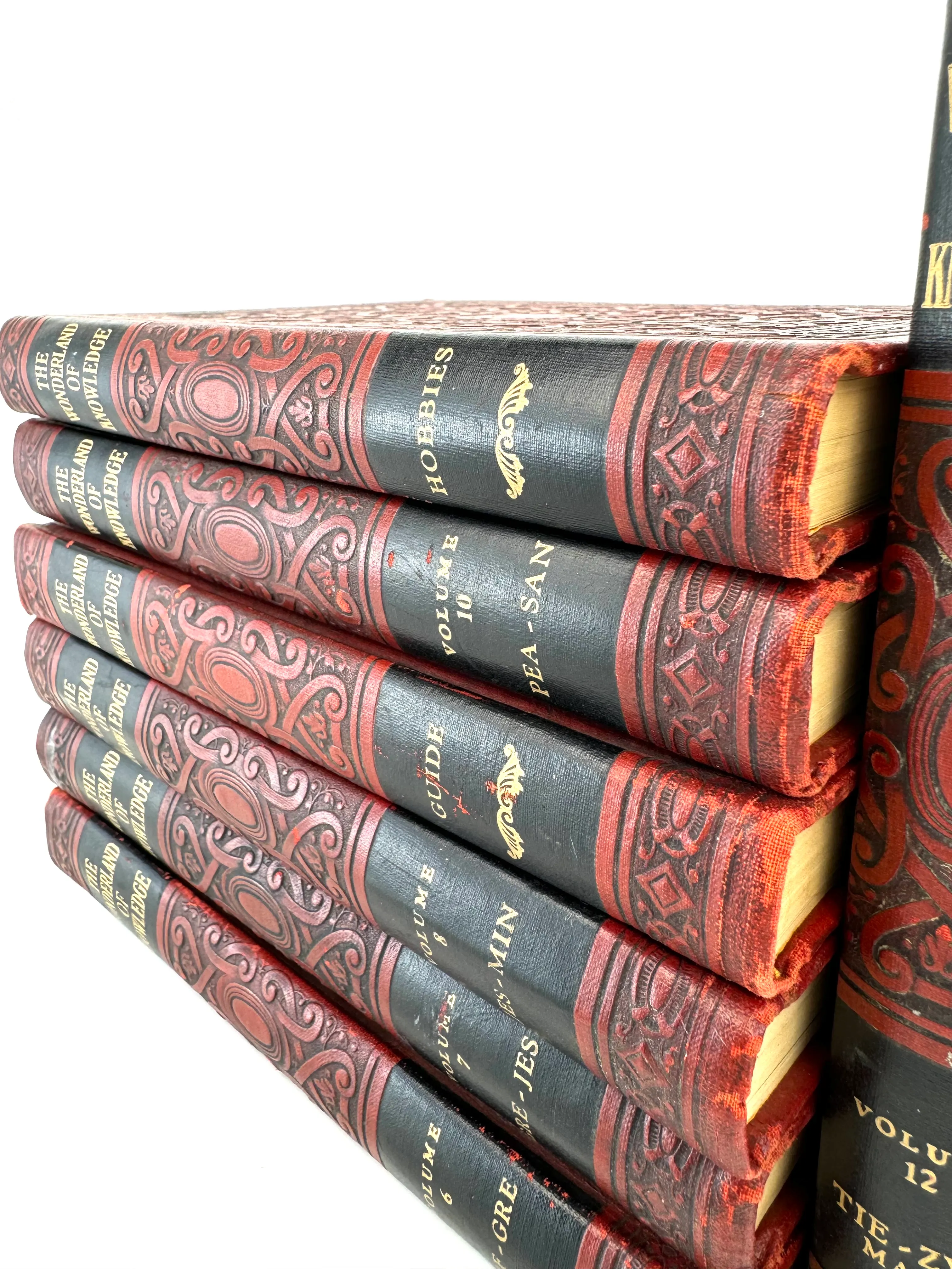 Vintage Books/50cm Set 【RED】洋書　古書　アンティーク Vintage 1950's Red Book Decor, the Wonderland of Knowledge