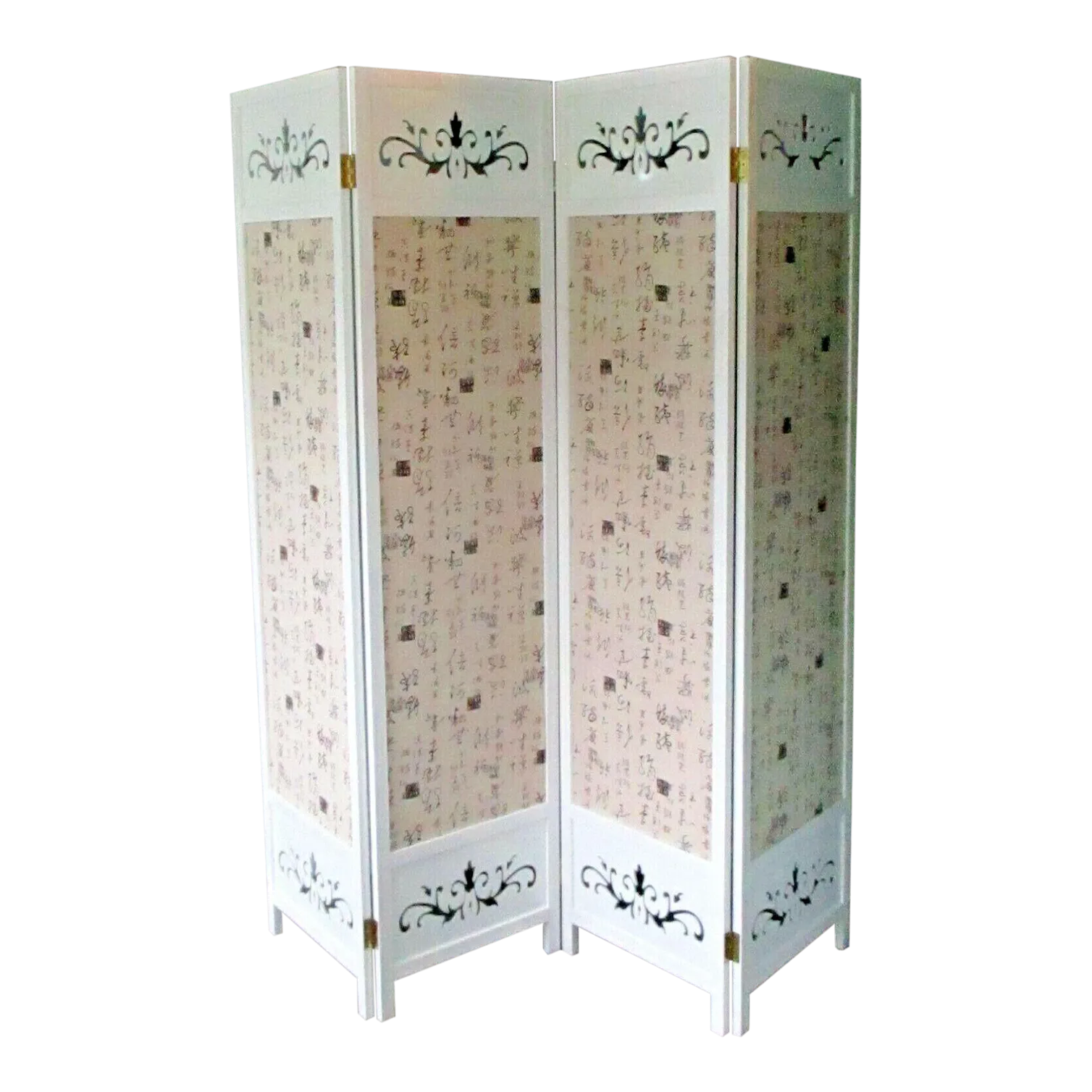 2000s Asian Design Large White & Beige Wooden 4 Panel Folding Room