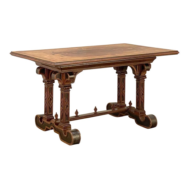 19th Century Italian Neogothic Inlaid Library Table ~ Center Table ...