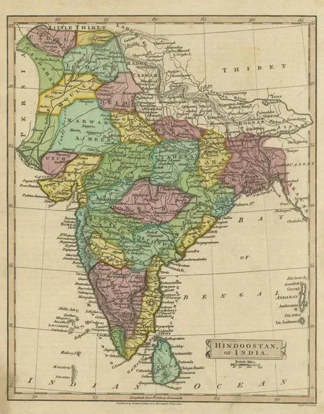 Antique Map of Hindustan or India, 1814