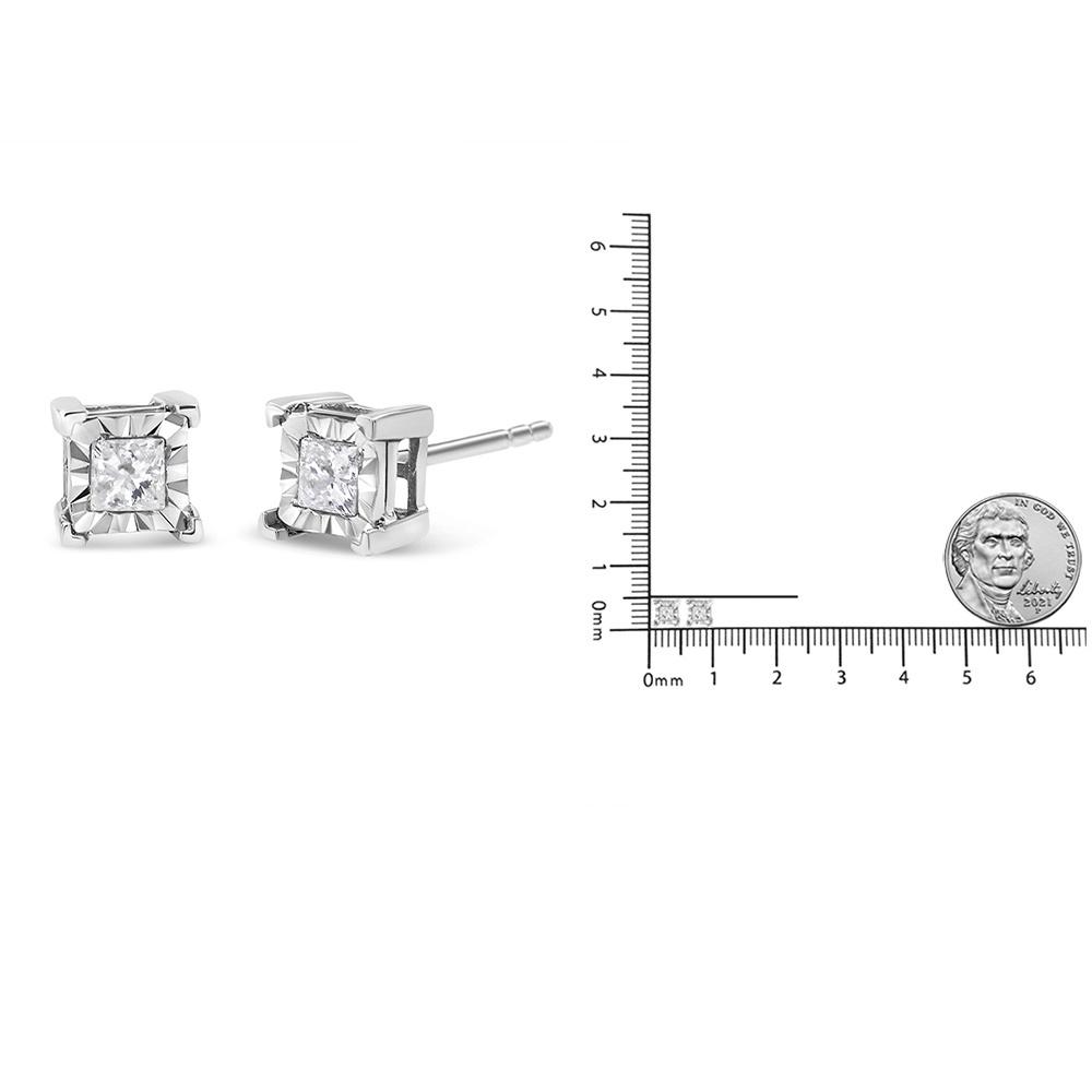 .925 Sterling Silver 1/3 Cttw Miracle Set Princess-cut Diamond Solitaire Stud Earrings (H-I Color, I2-I3 Clarity)