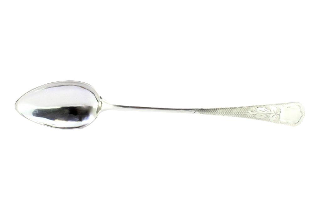 Silver Rice and Serving Spoon with Guilloche Handle and Monogram Plaque