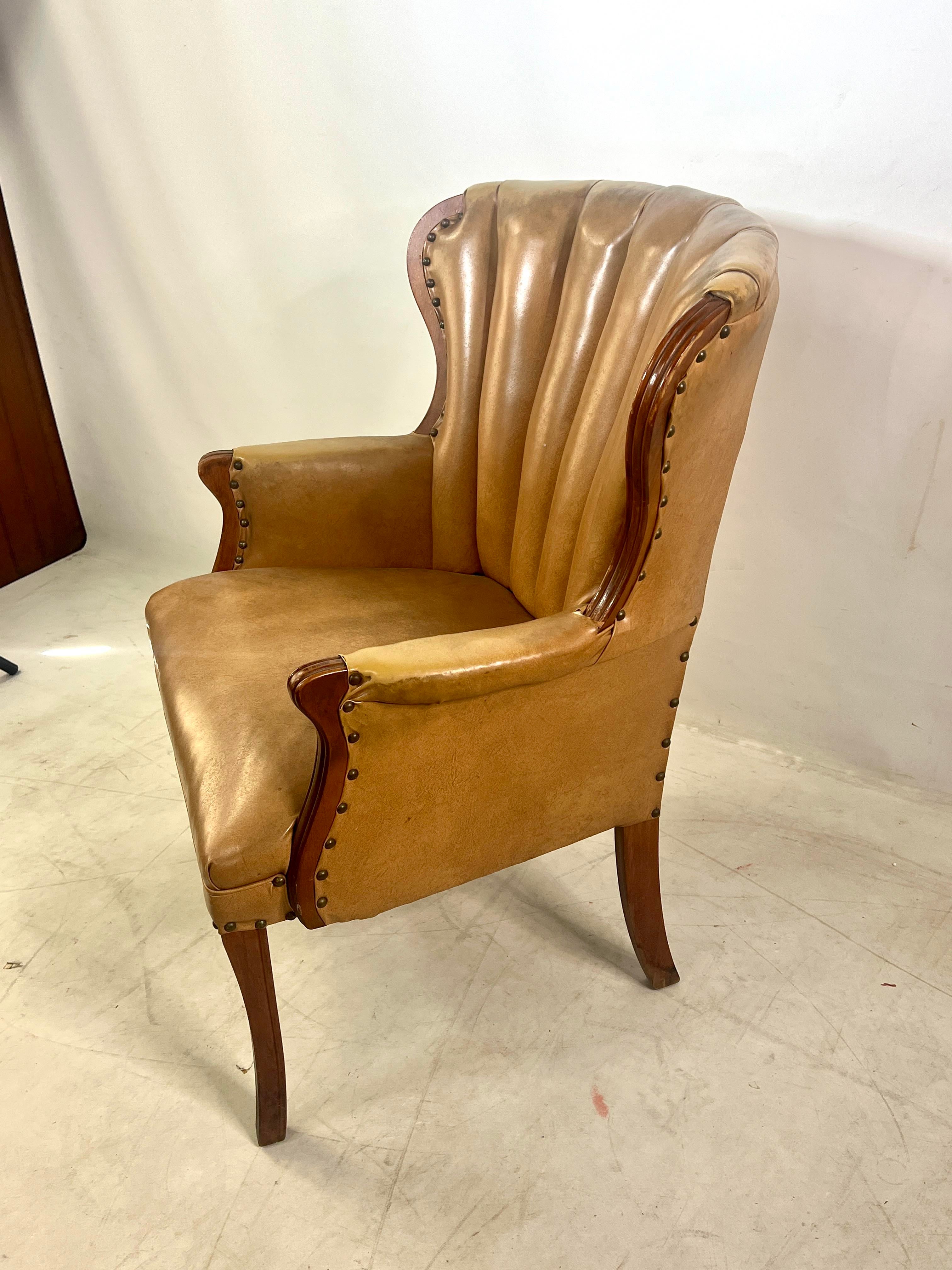 Vintage Brown Channel Back Wing Chair Chairish