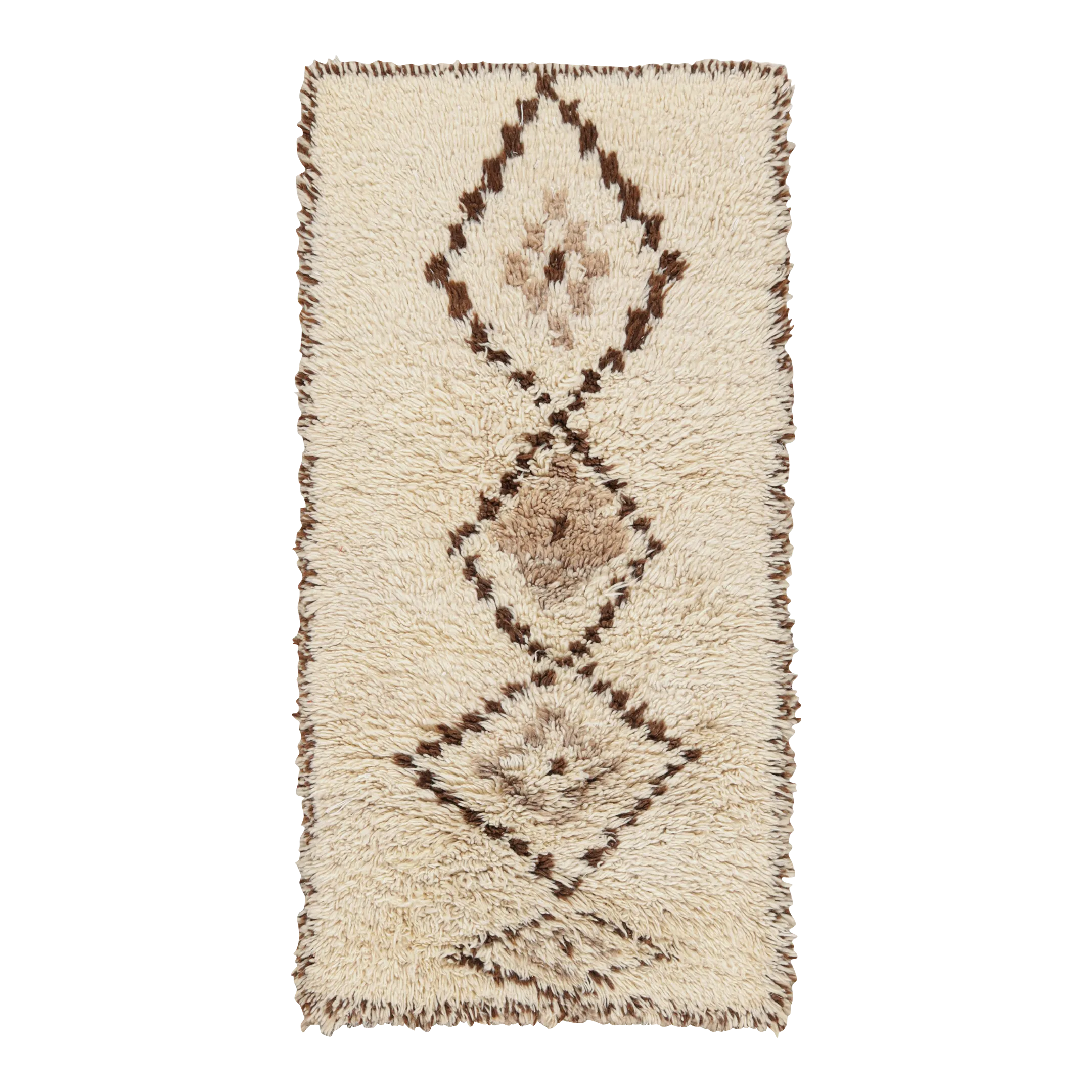 Vintage Moroccan Rug in Beige-Brown With Diamond Medallions, From