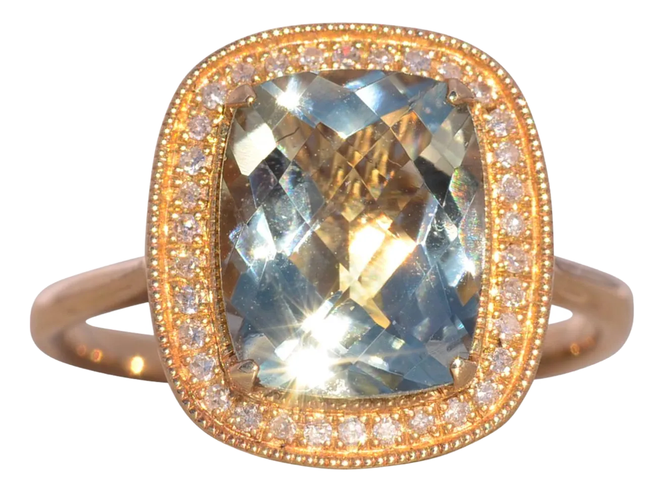 Praisiolite and Natural Diamond Halo Ring in Yellow Gold main image 6