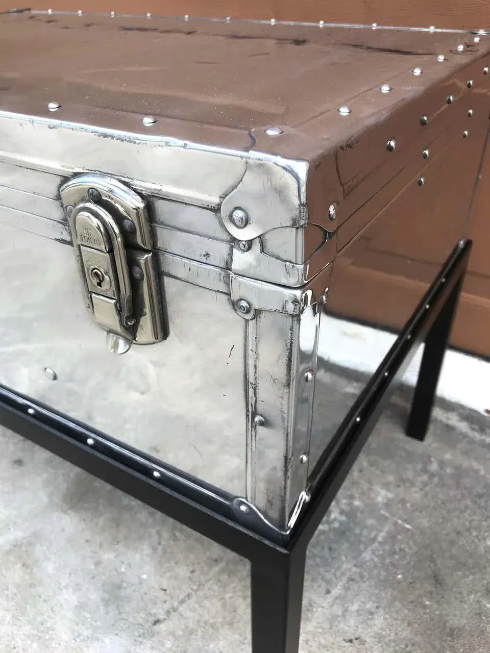 Early 20th Century Japanese Post War Aluminum Riveted Trunk