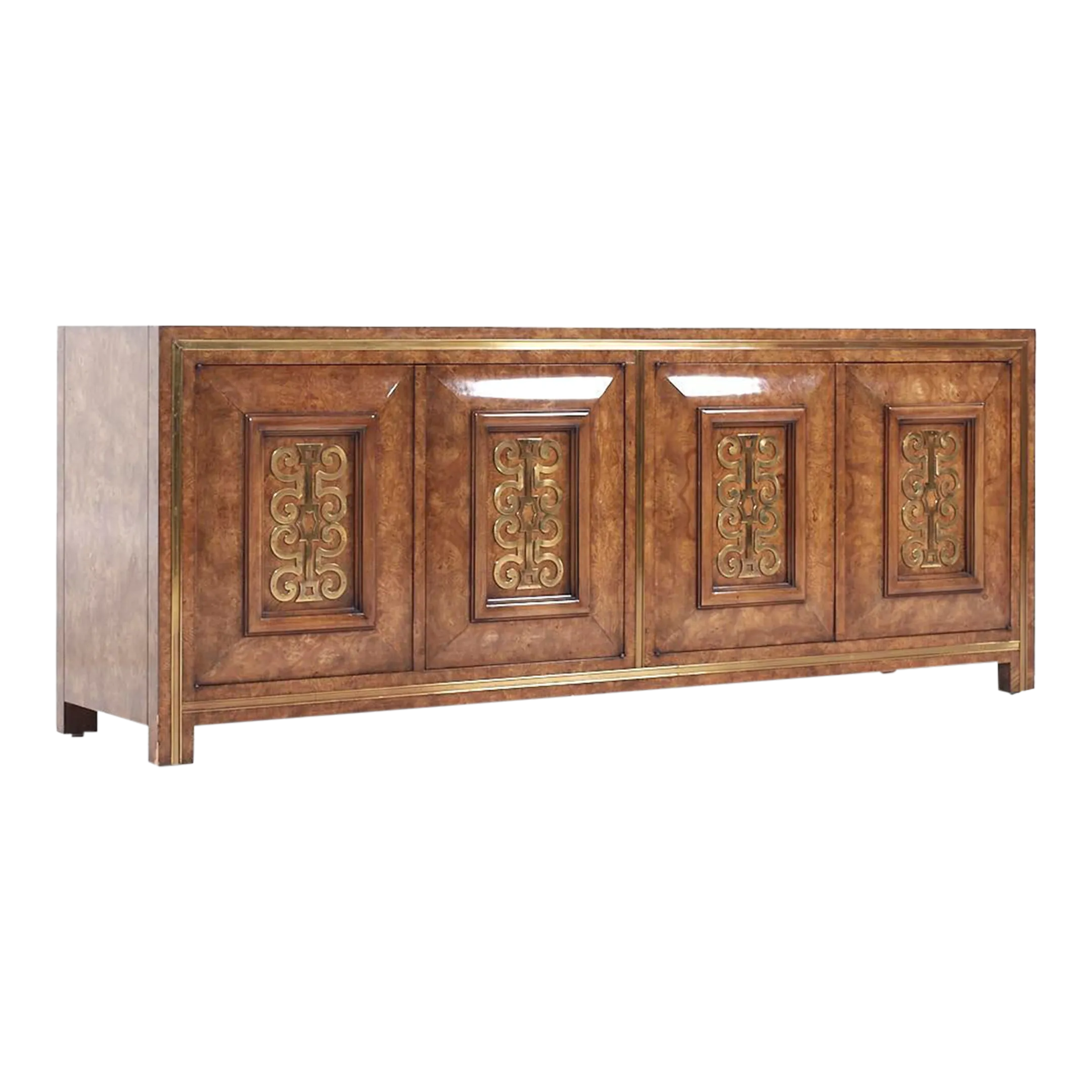William Doezema for Mastercraft Mid Century Burlwood and Brass Credenza