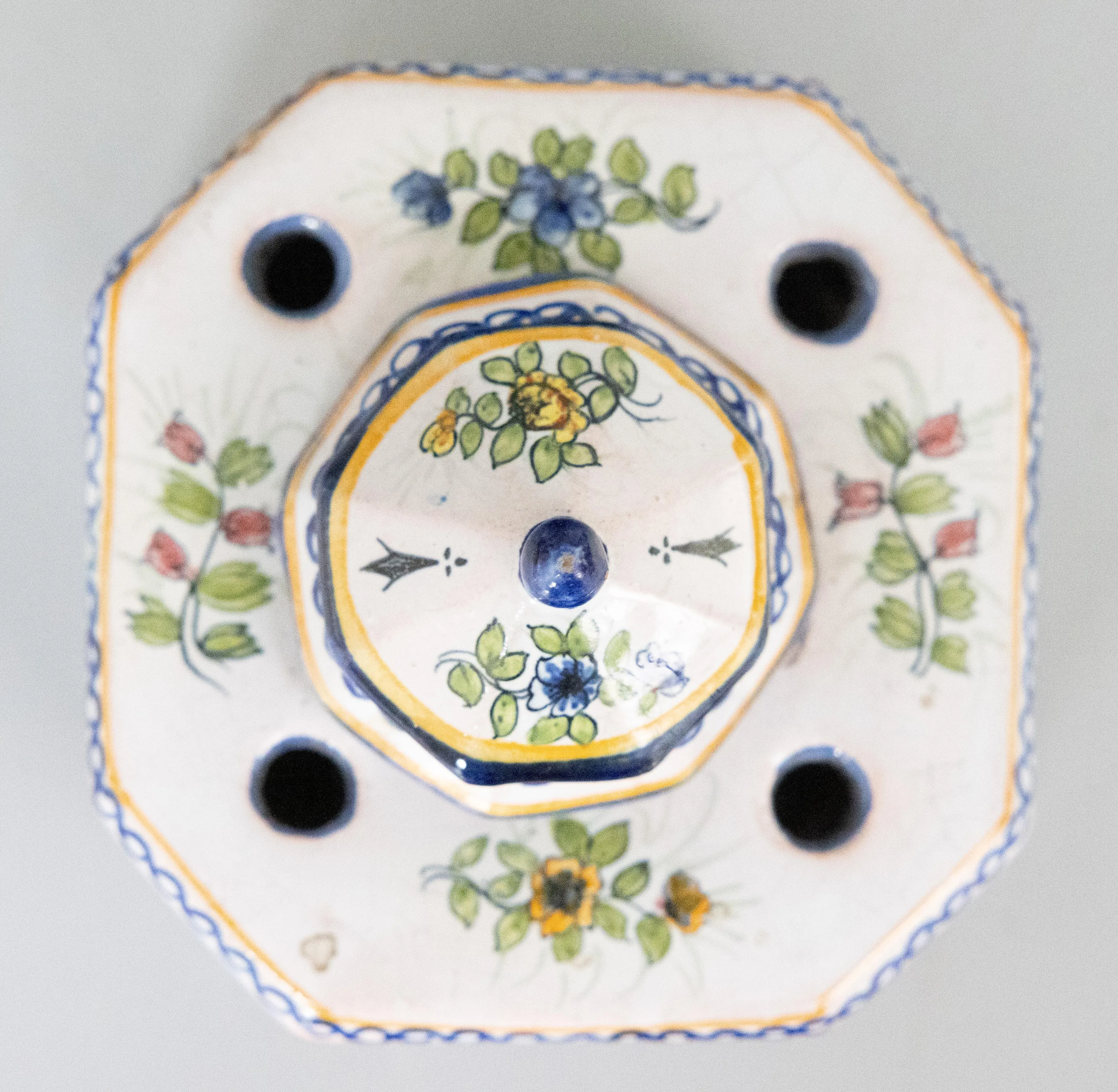 Antique French Faience Quimper Style Inkwell