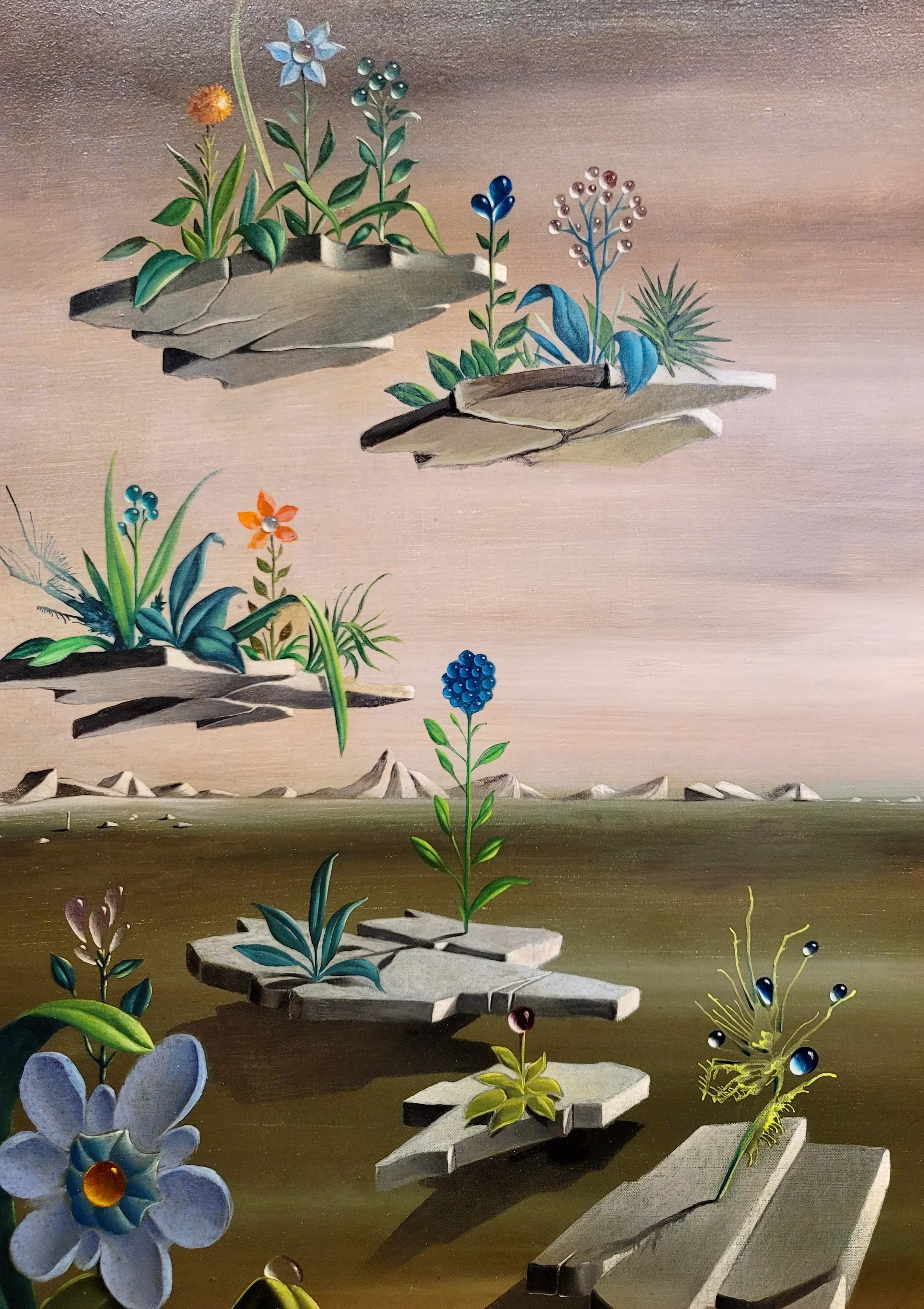 Georges Spiro -Gemstone Flowers in a Surreal Desert Landscape-Oil