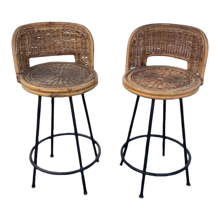 Vintage Mid Century Modern Danny Ho Fong Wicker Rattan Swivel Bar