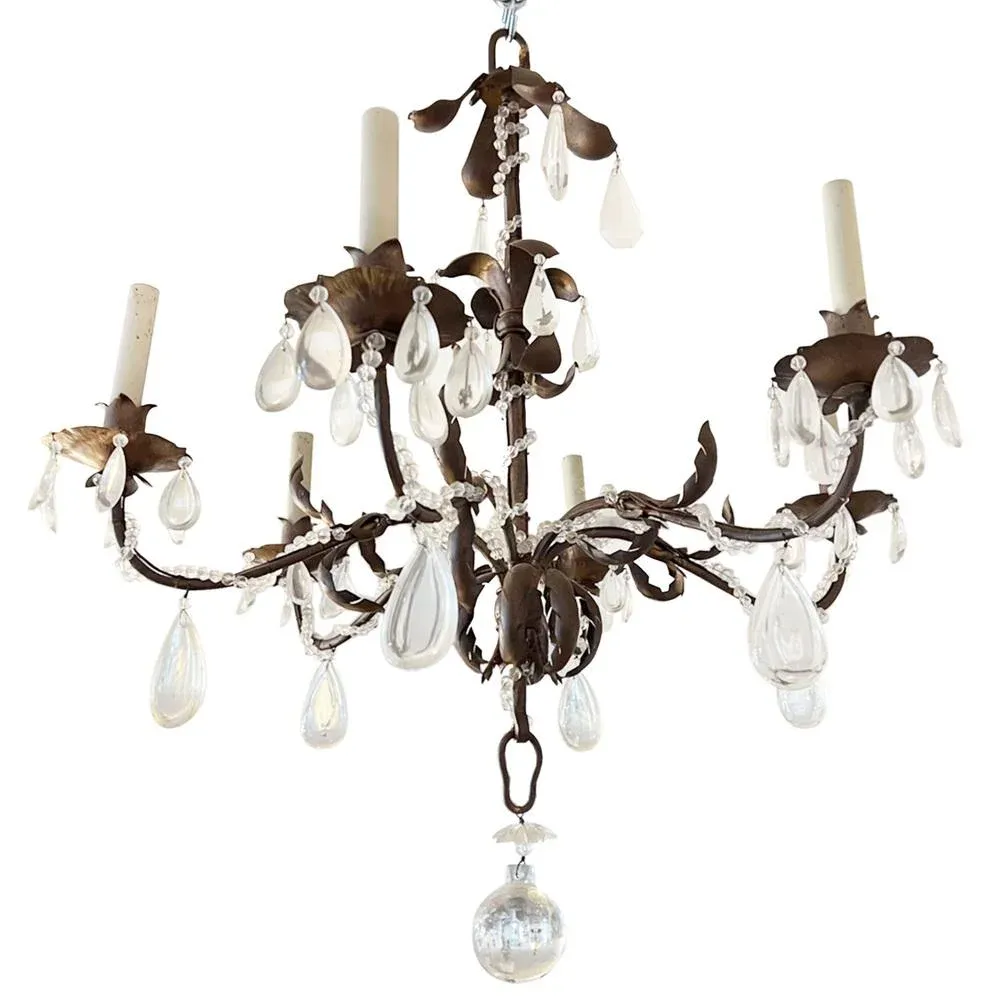 French Crystal and Tole Chandelier, 1940s