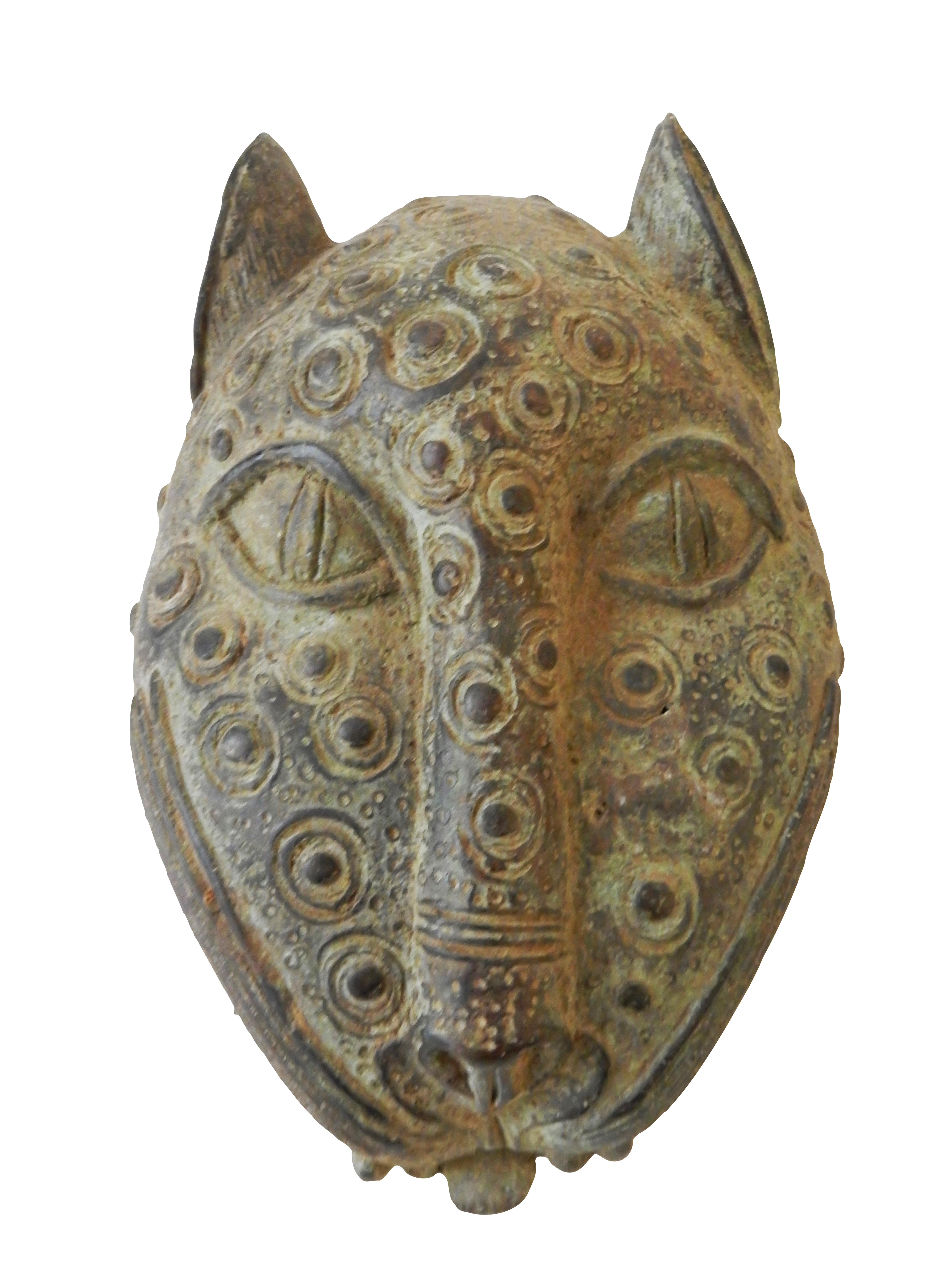 Benin Bronze Leopard Head Chairish