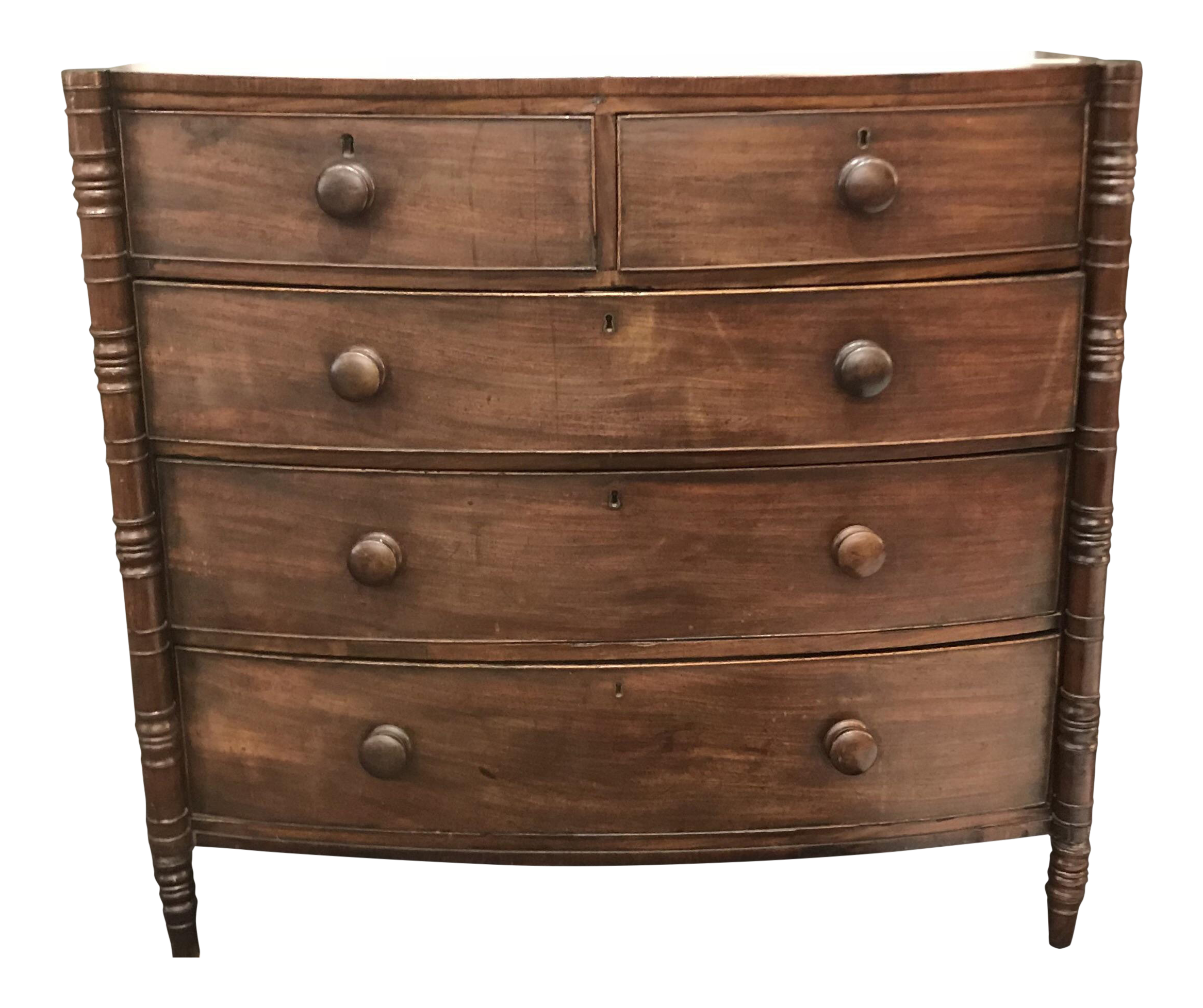 Antique English Mahogany Bow Front Chest Of 5 Drawers Chairish