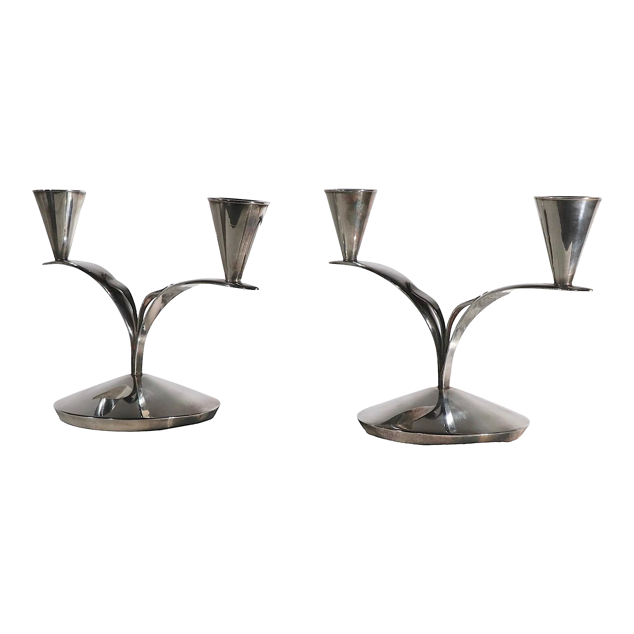 Pr. Danish Mid Century Modern SilverPlate Candle Sticks by Carl