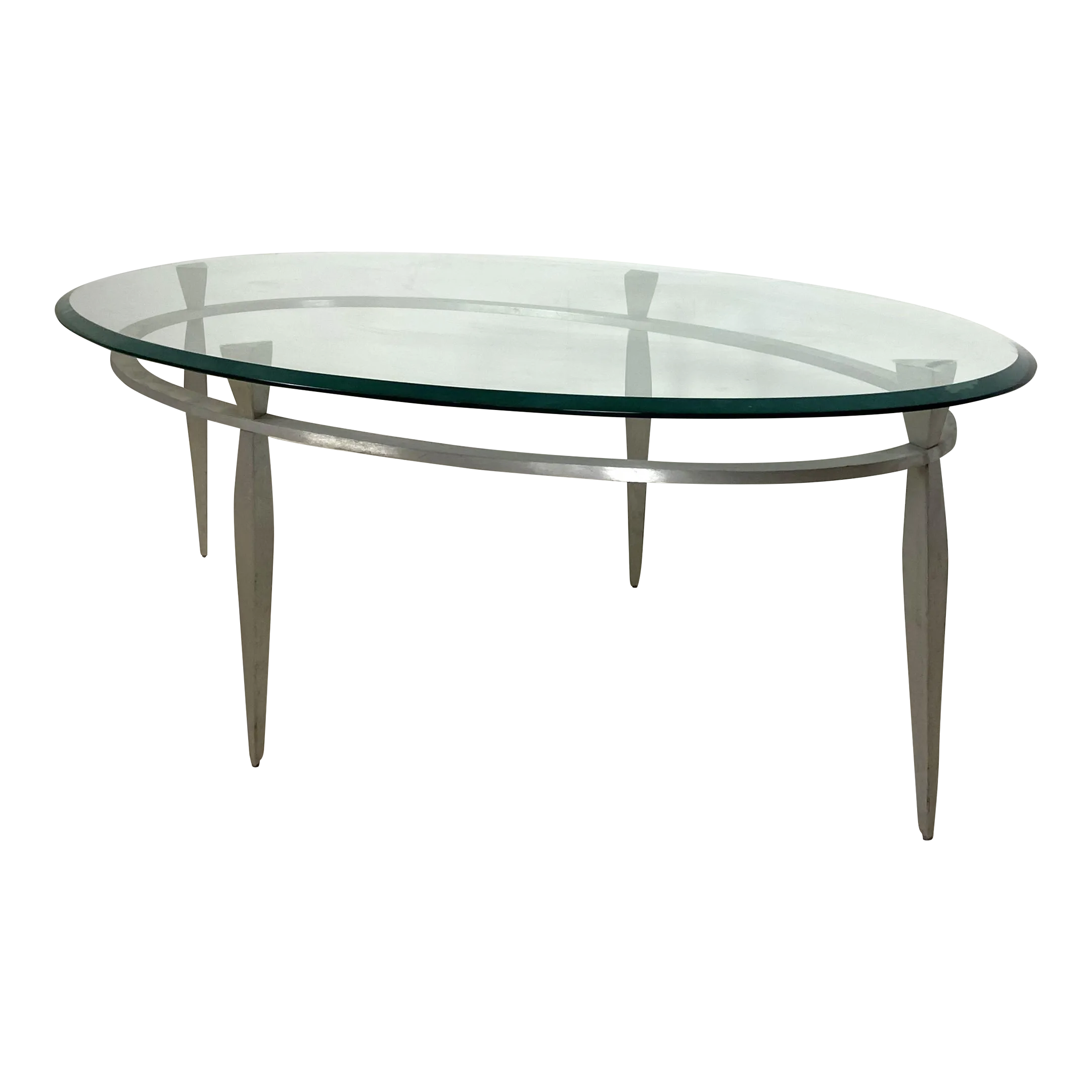 Oval Bevel Glass Coffee Table With Brushed Stainless Steel Base Chairish