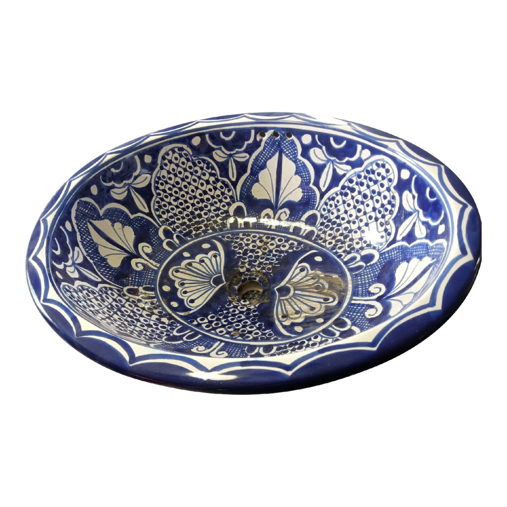 1990s Hand Painted Blue and White Porcelain Drop in Sink | Chairish