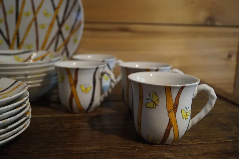 Ernestine Salerno 1960s Italian Butterfly Dishes Set 33 Pieces