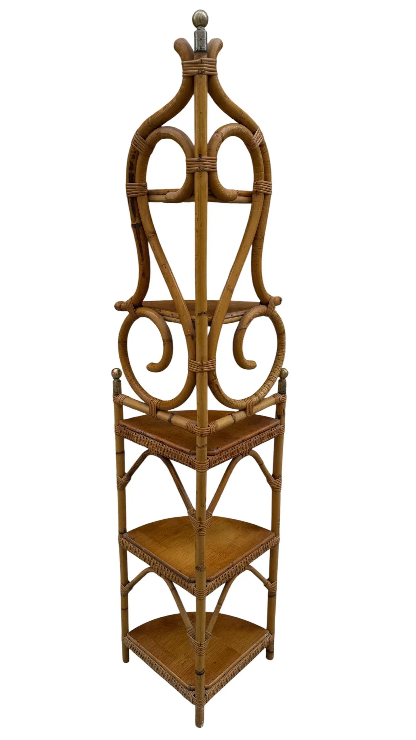 Vintage French Rattan Corner Shelf, 1960s