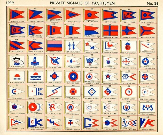 1939, Yacht Owners Flags, Original Vintage Sailing Lithograph, #26