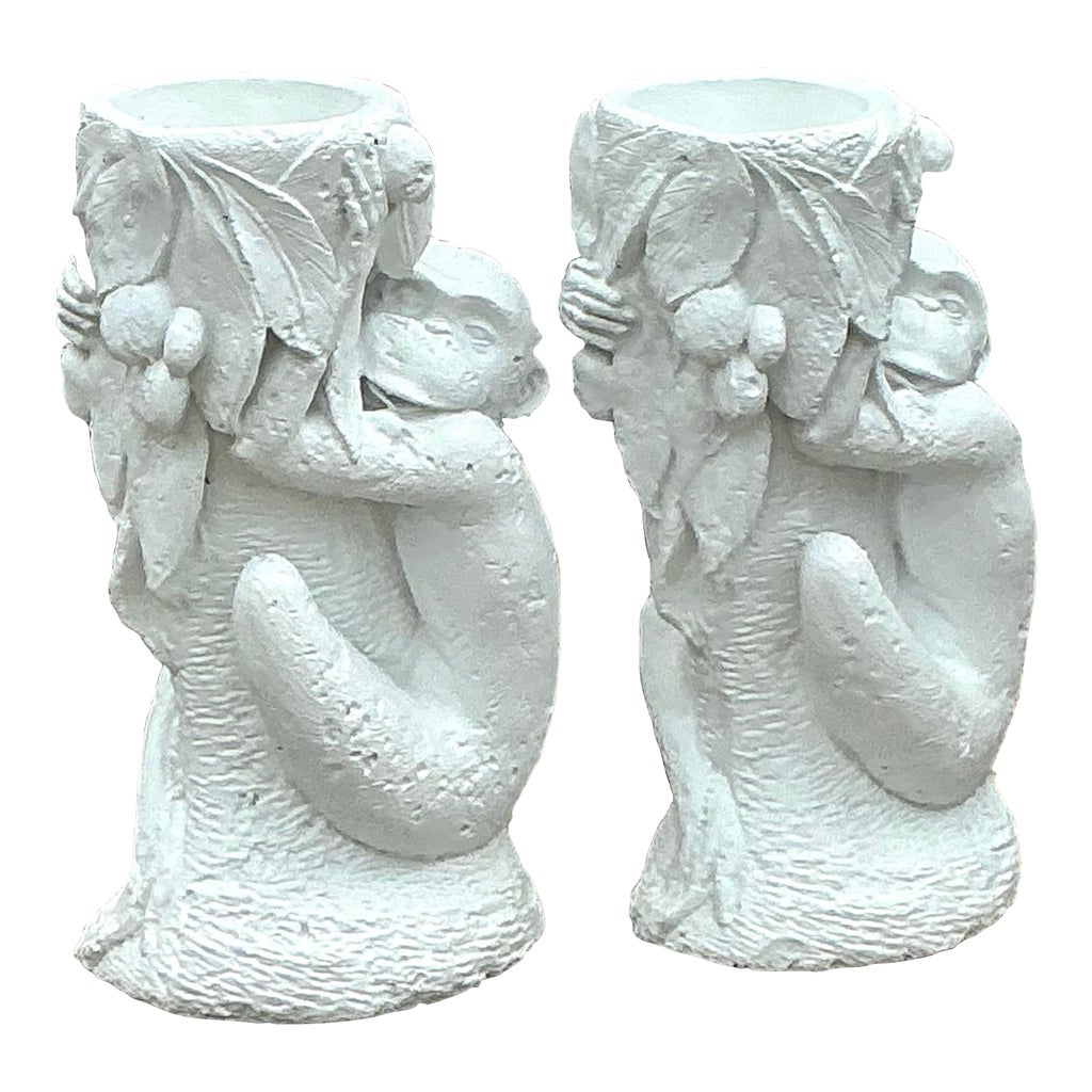 Vintage Coastal Cast Concrete Monkey Planters - a Pair | Chairish
